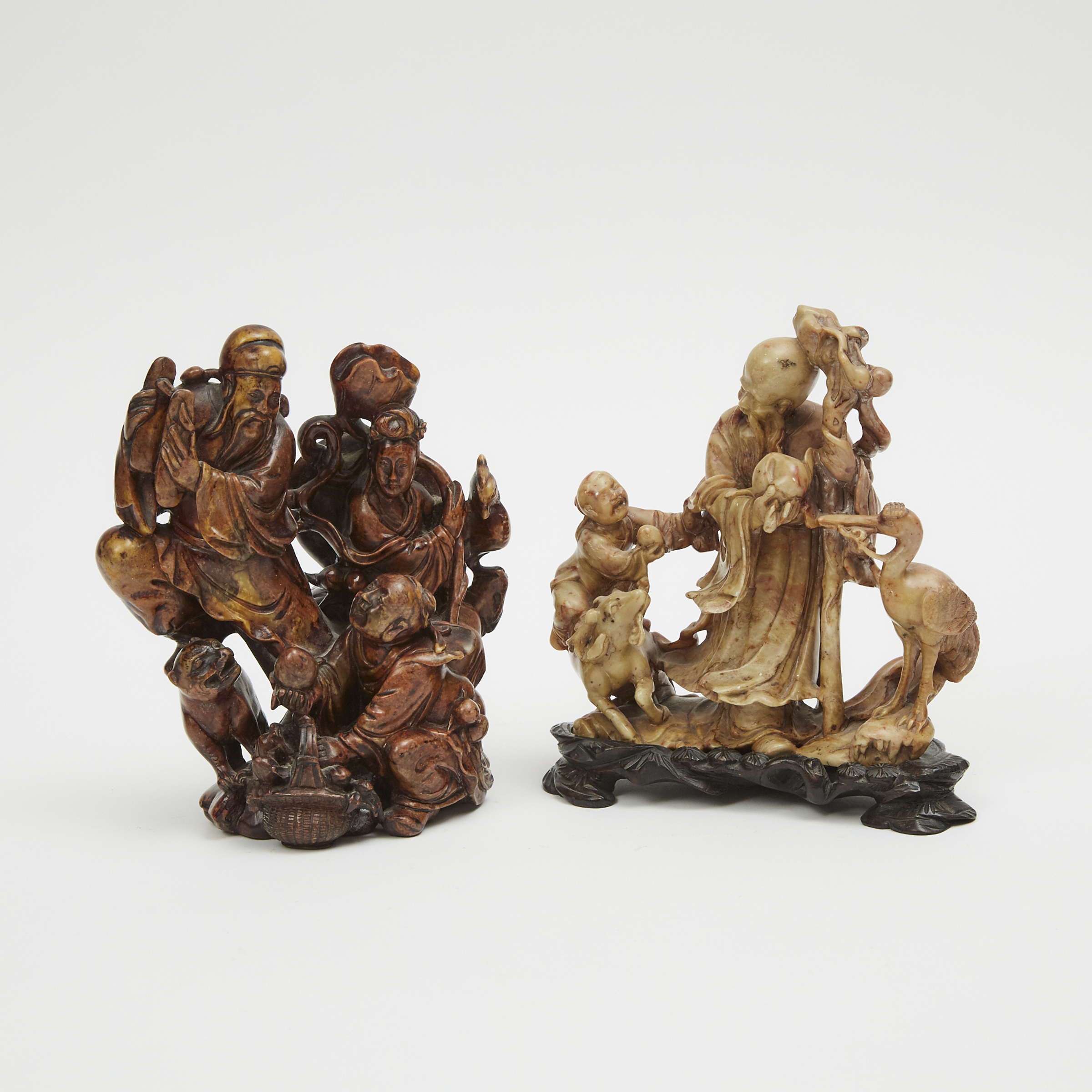Two Chinese Soapstone Carved 'Auspicious' Groups
