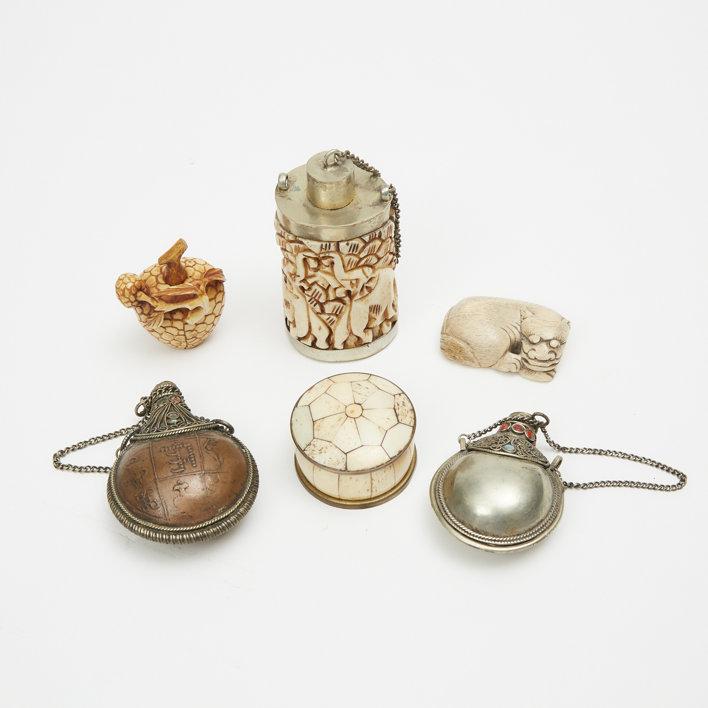 A Group of Six Miscellaneous Ivory and Metal Objects, 19th/Early 20th Century