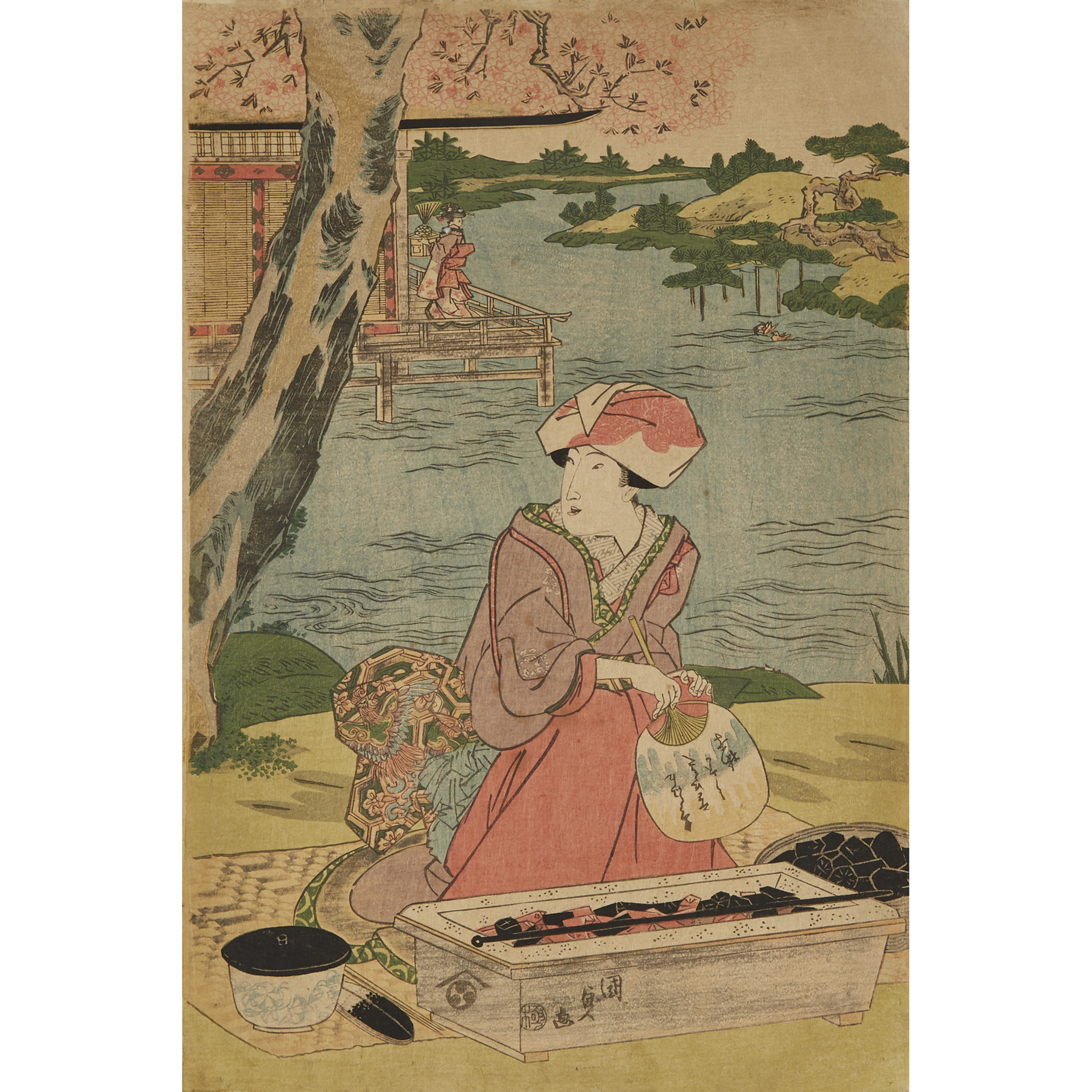 A Group of Four Woodblock Prints by Kunisada, Hiroshige, and Hokusai, 19th/20th Century