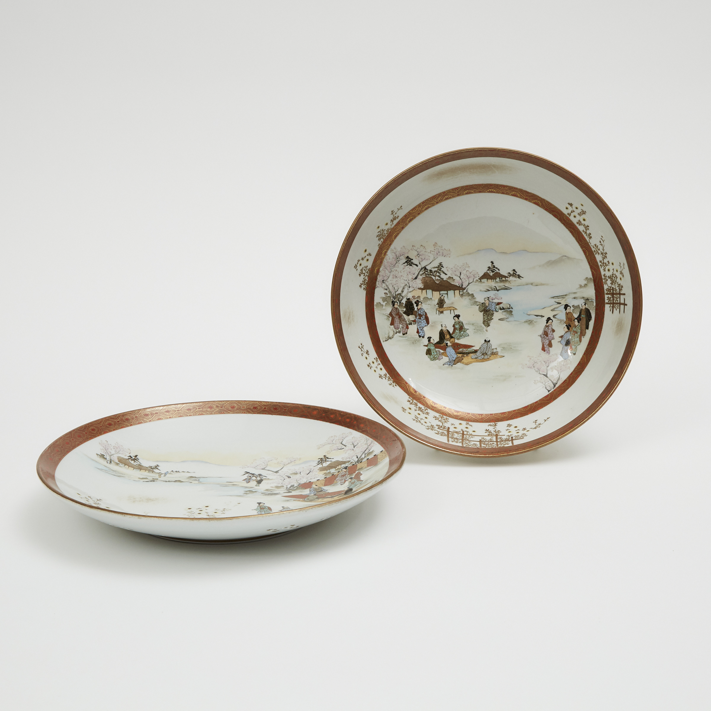 A Kutani 'Landscape' Bowl and Dish, Meiji Period