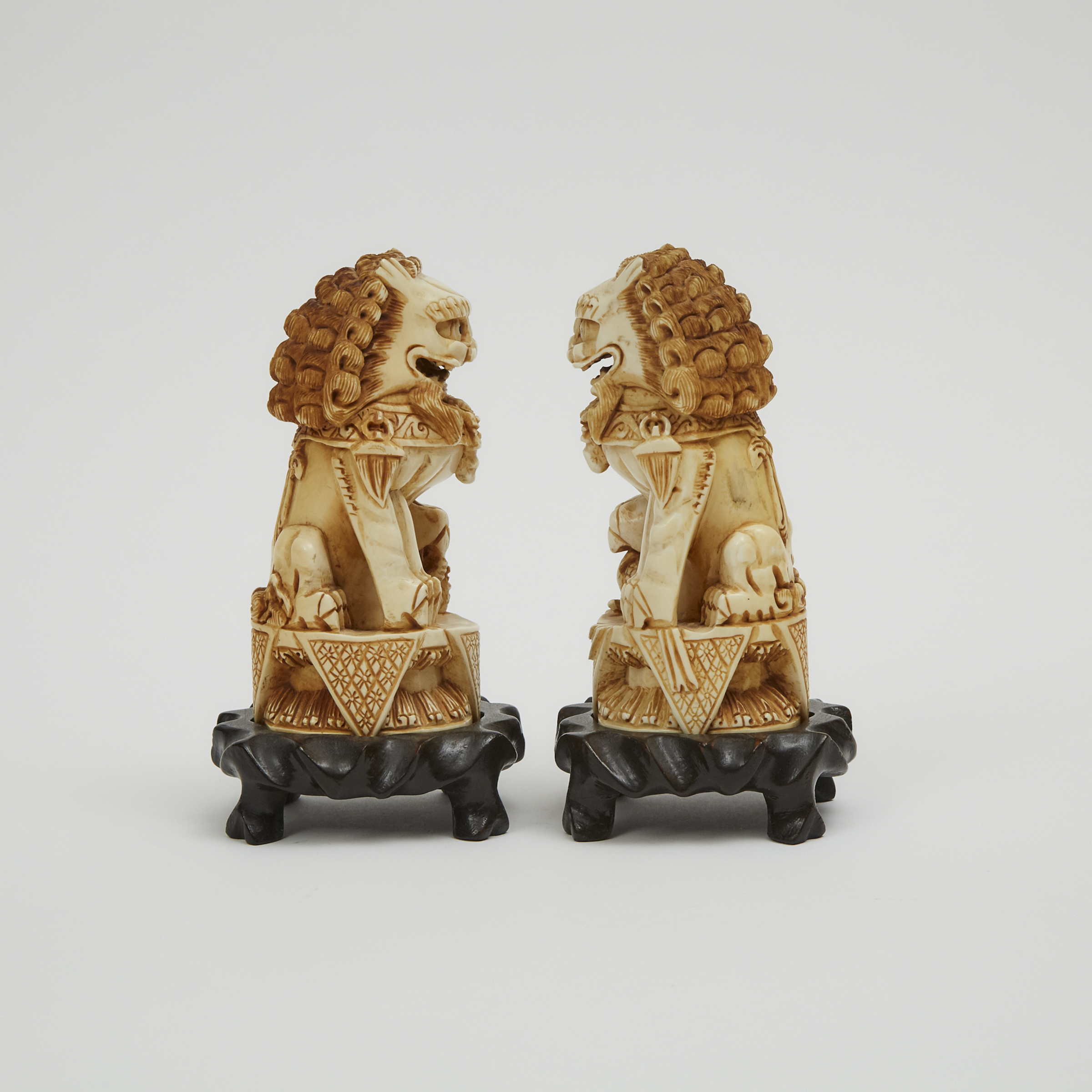 A Pair of Chinese Ivory Carved Lions, Circa 1940