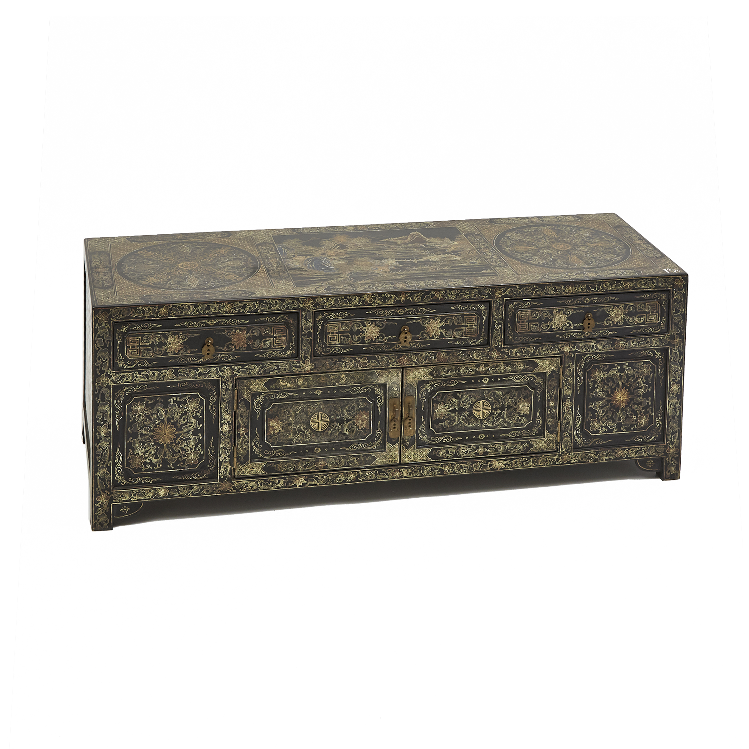 A Chinese Gilt Decorated Black Lacquer Cabinet, 19th Century