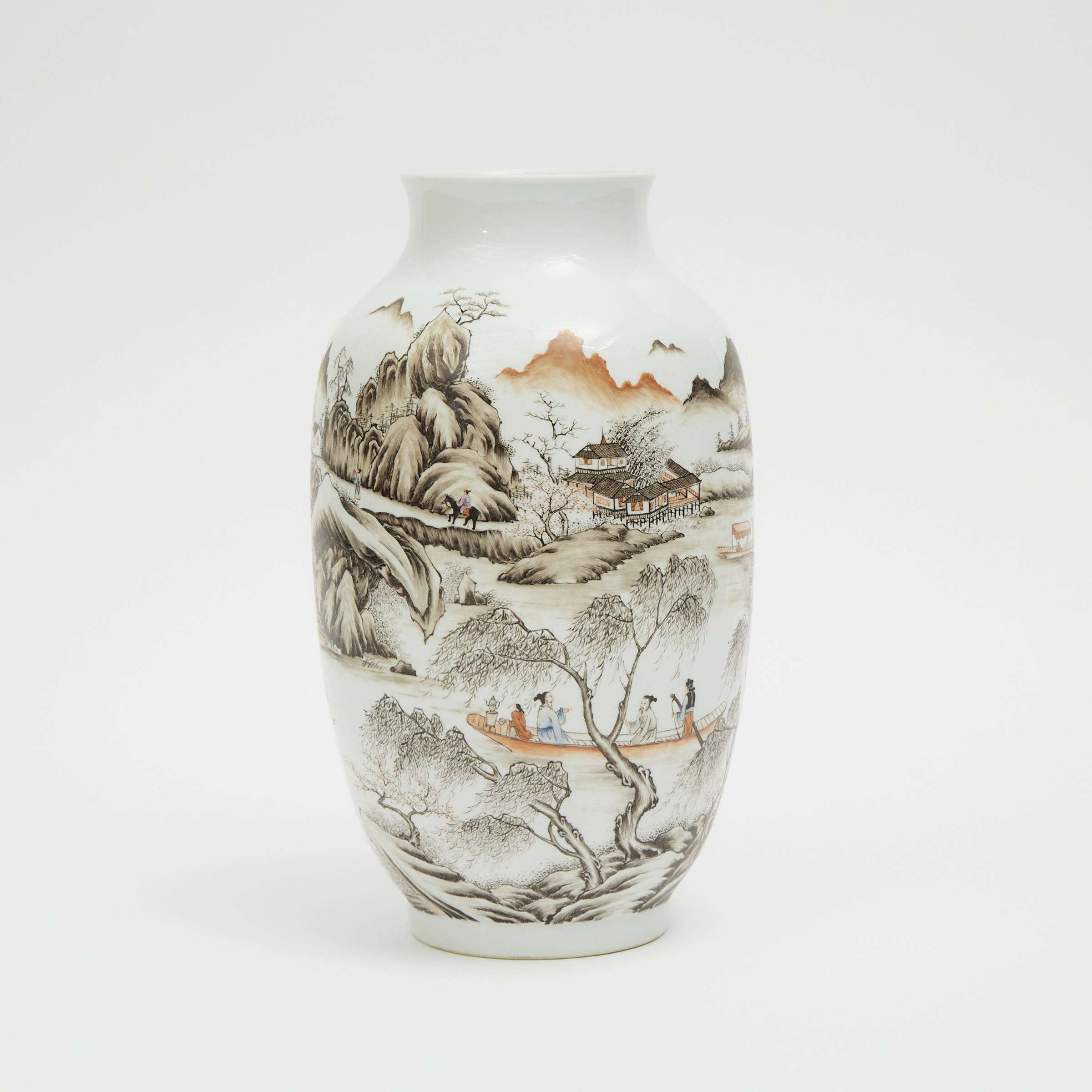 A Grisaille-Decorated 'Landscape' Vase, Hongxian Mark