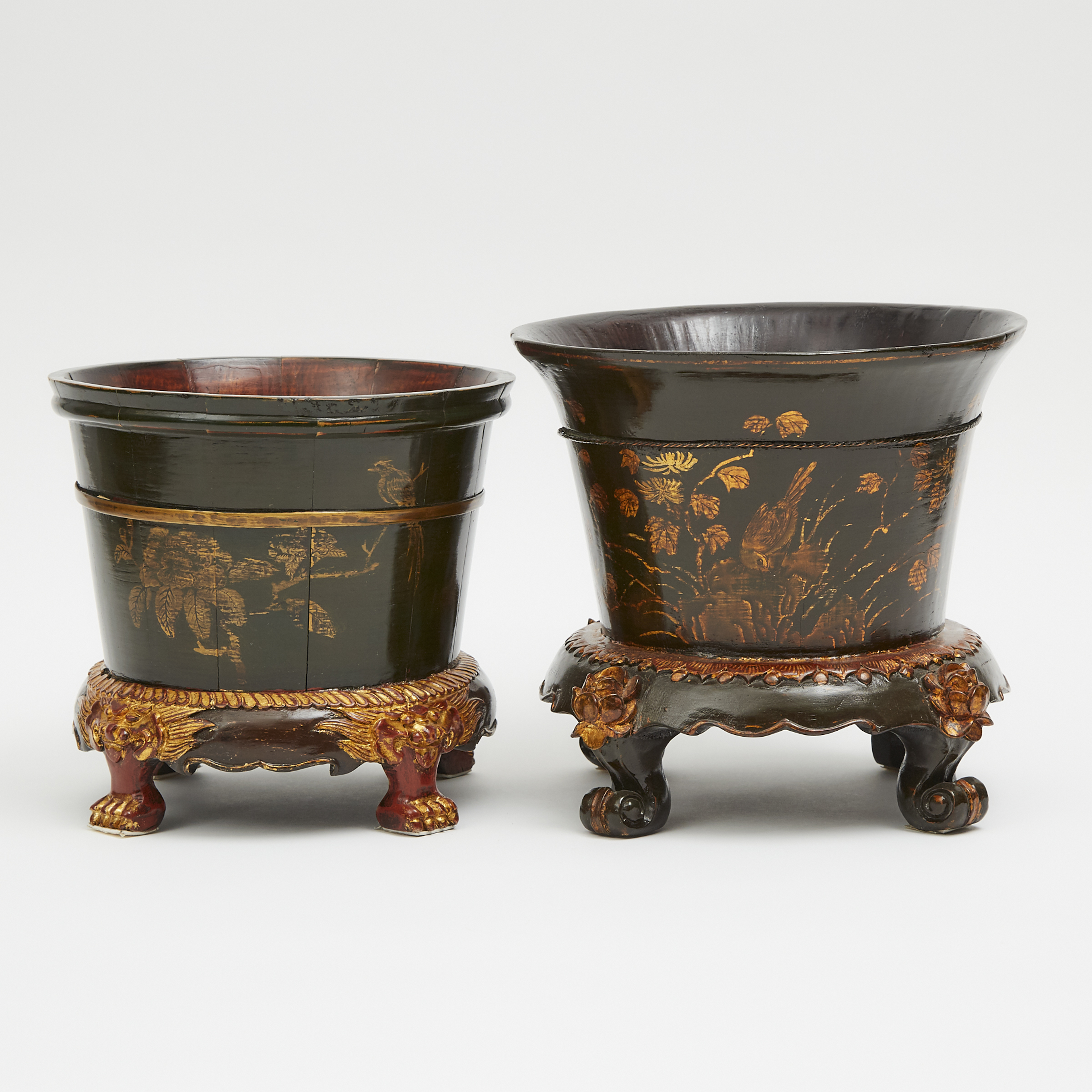 Two Chinese Gilt-Decorated Lacquer Flower Pots, 19th Century