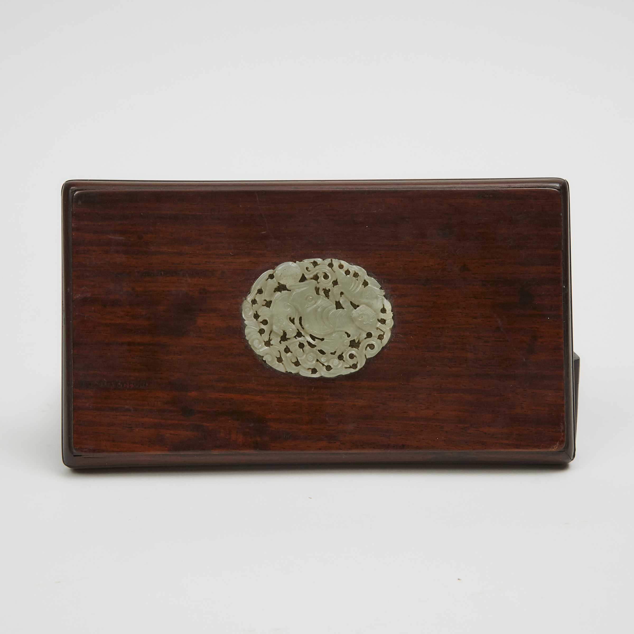 A Jade Inset Hardwood Carved Box, 19th Century