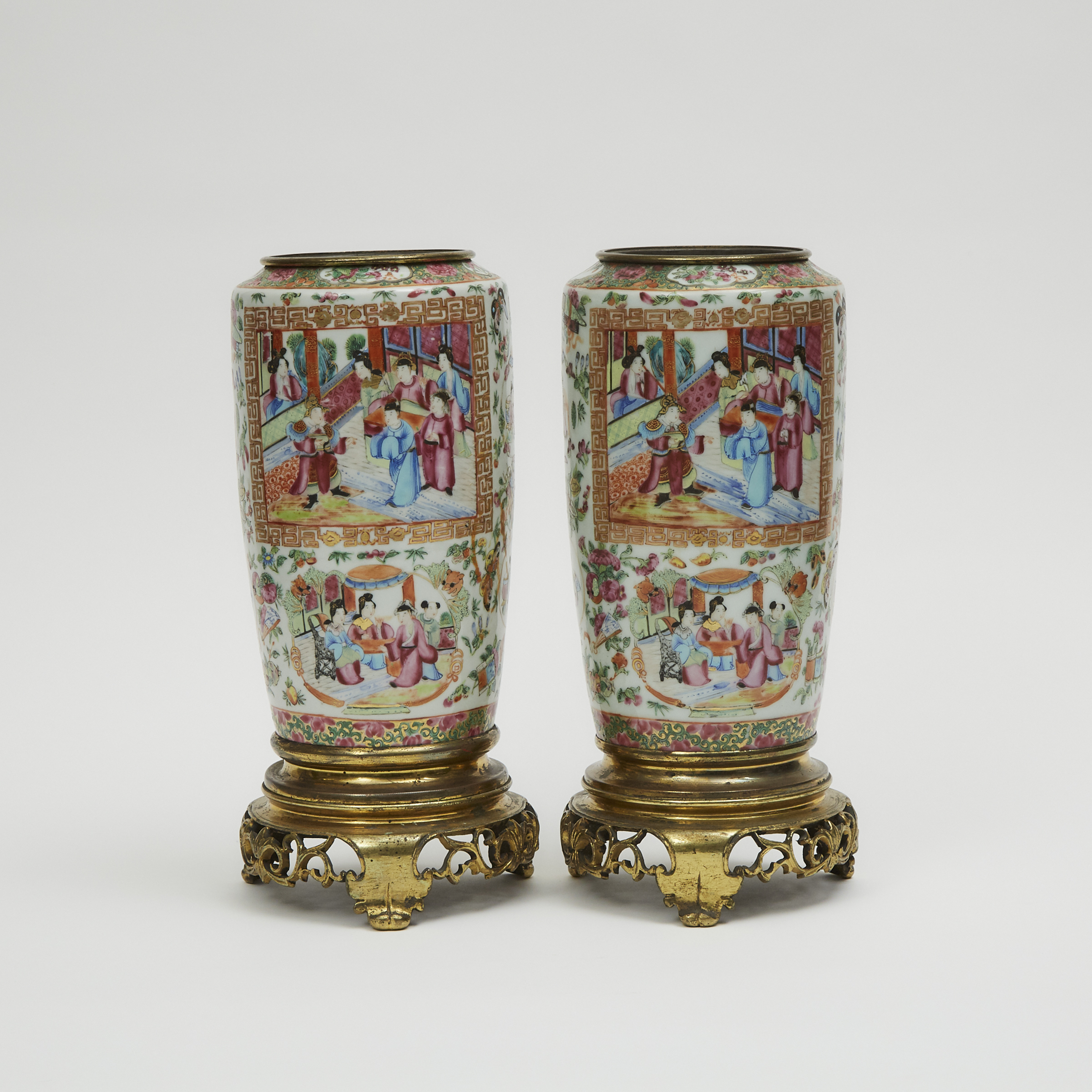 A Pair of Chinese export Canton Famille Rose Vases, 19th Century