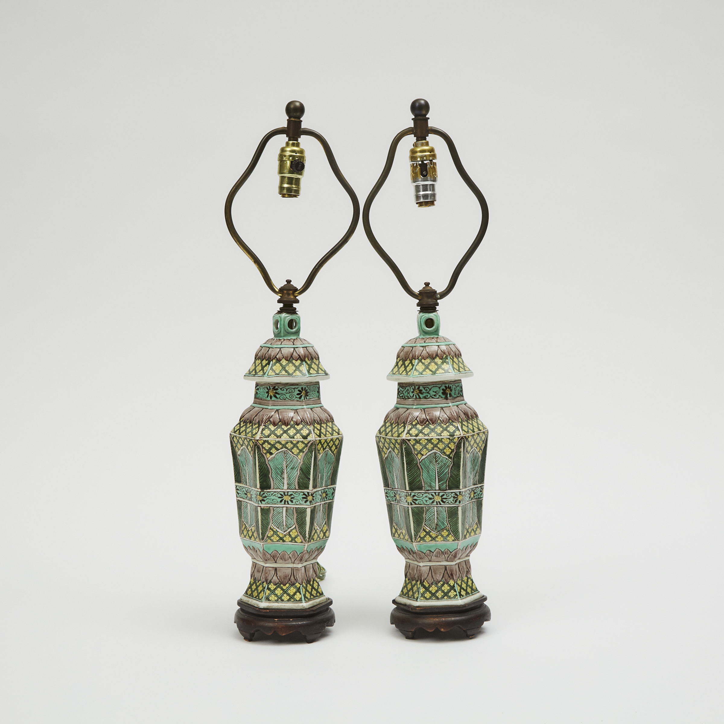 A Pair of Su Sancai Glazed Vase Lamps, 19th Century