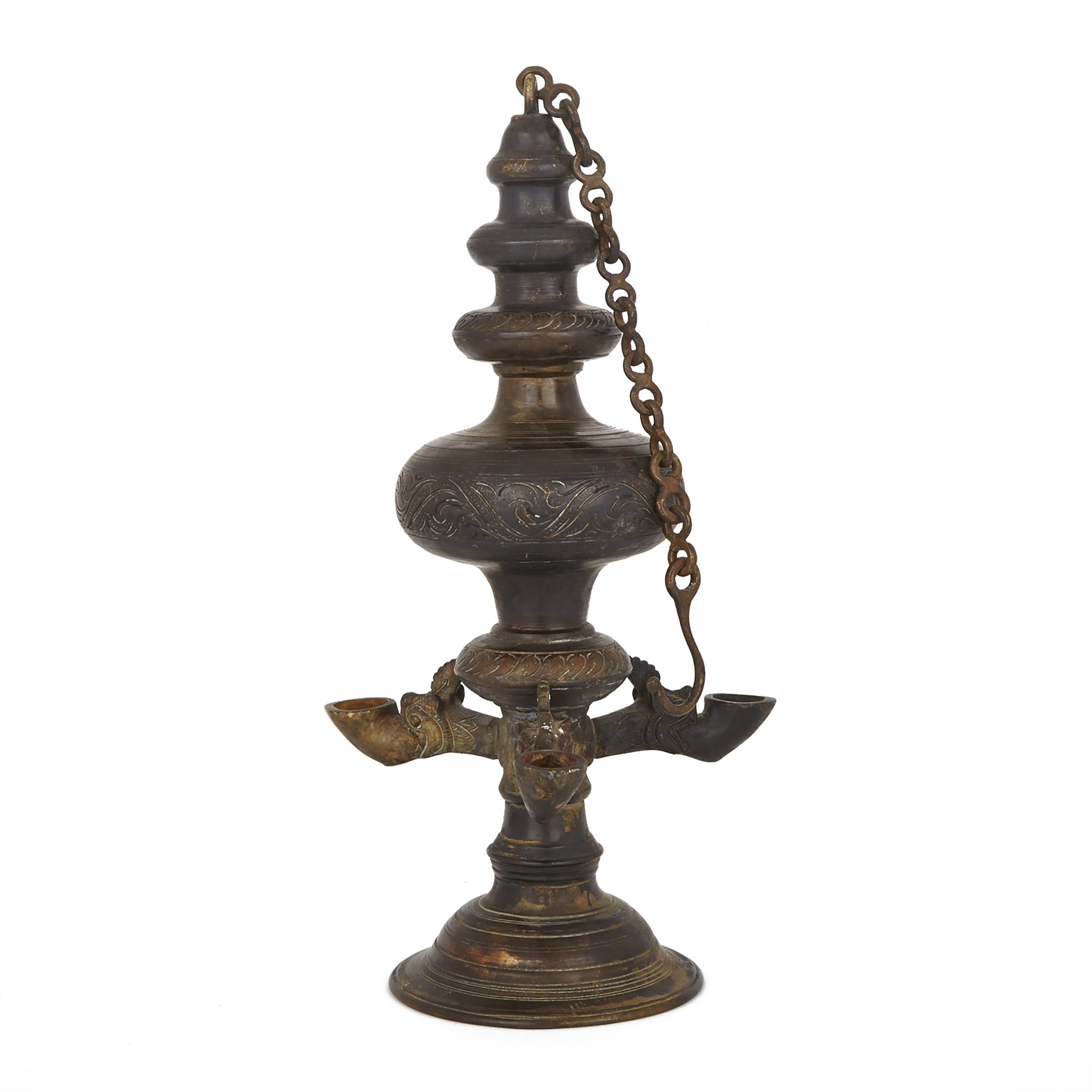A South Asian Bronze Hanging Oil Lamp, 19th/20th Century