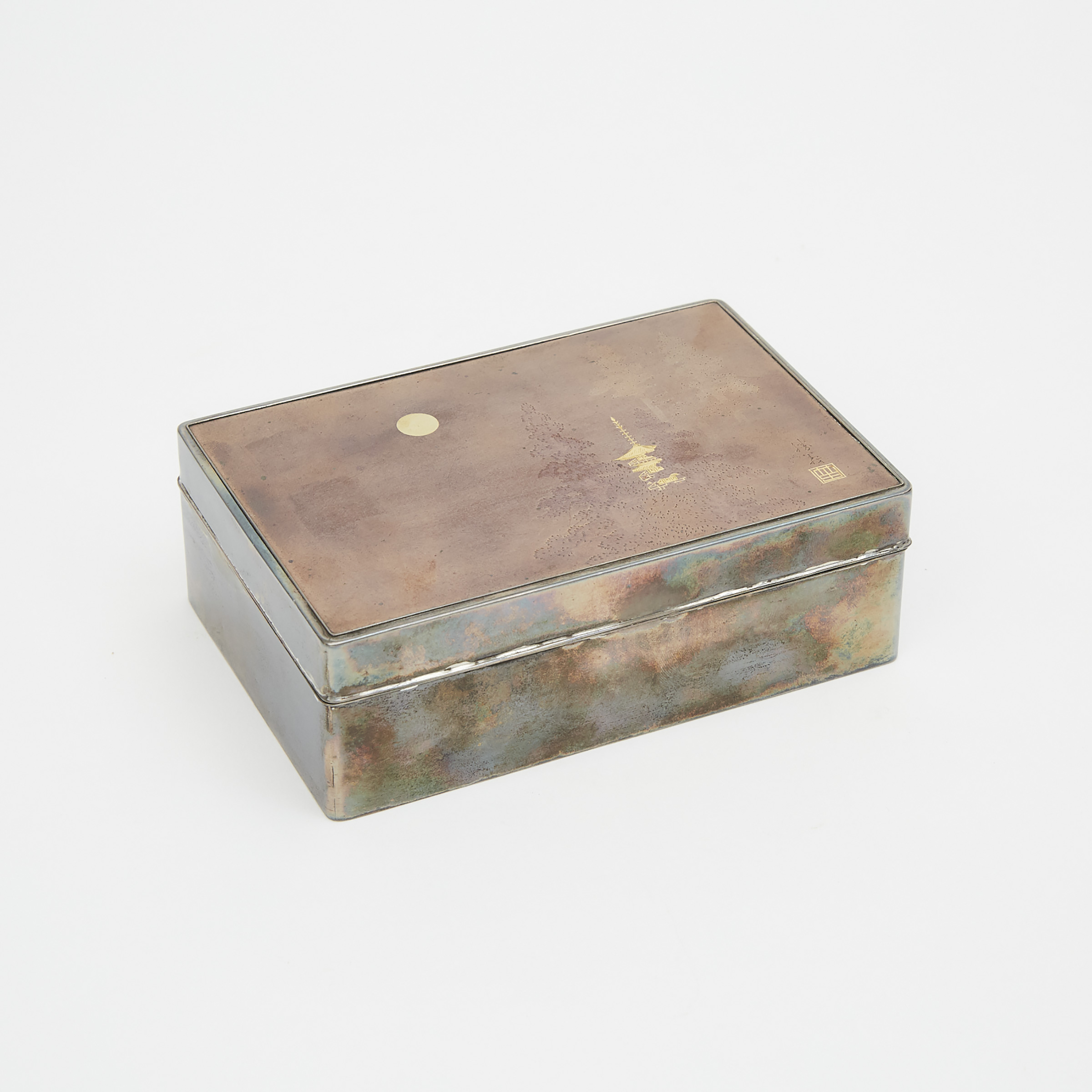 A Japanese Inlaid Silver Box, Signed Miyamoto, Meiji Period