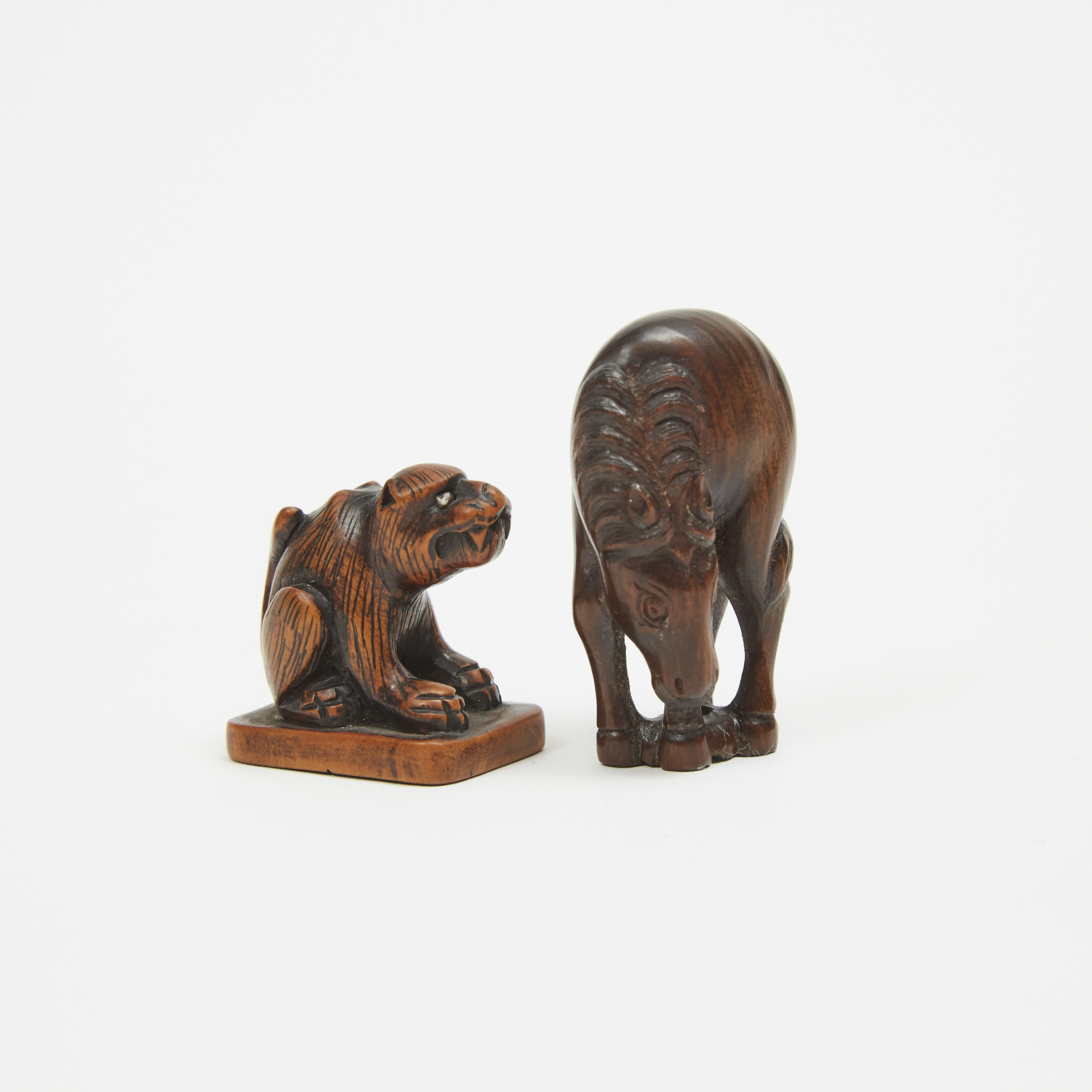 Two Wood Carved Animal Netsuke, One Signed Tamaichi, Possibly 19th Century