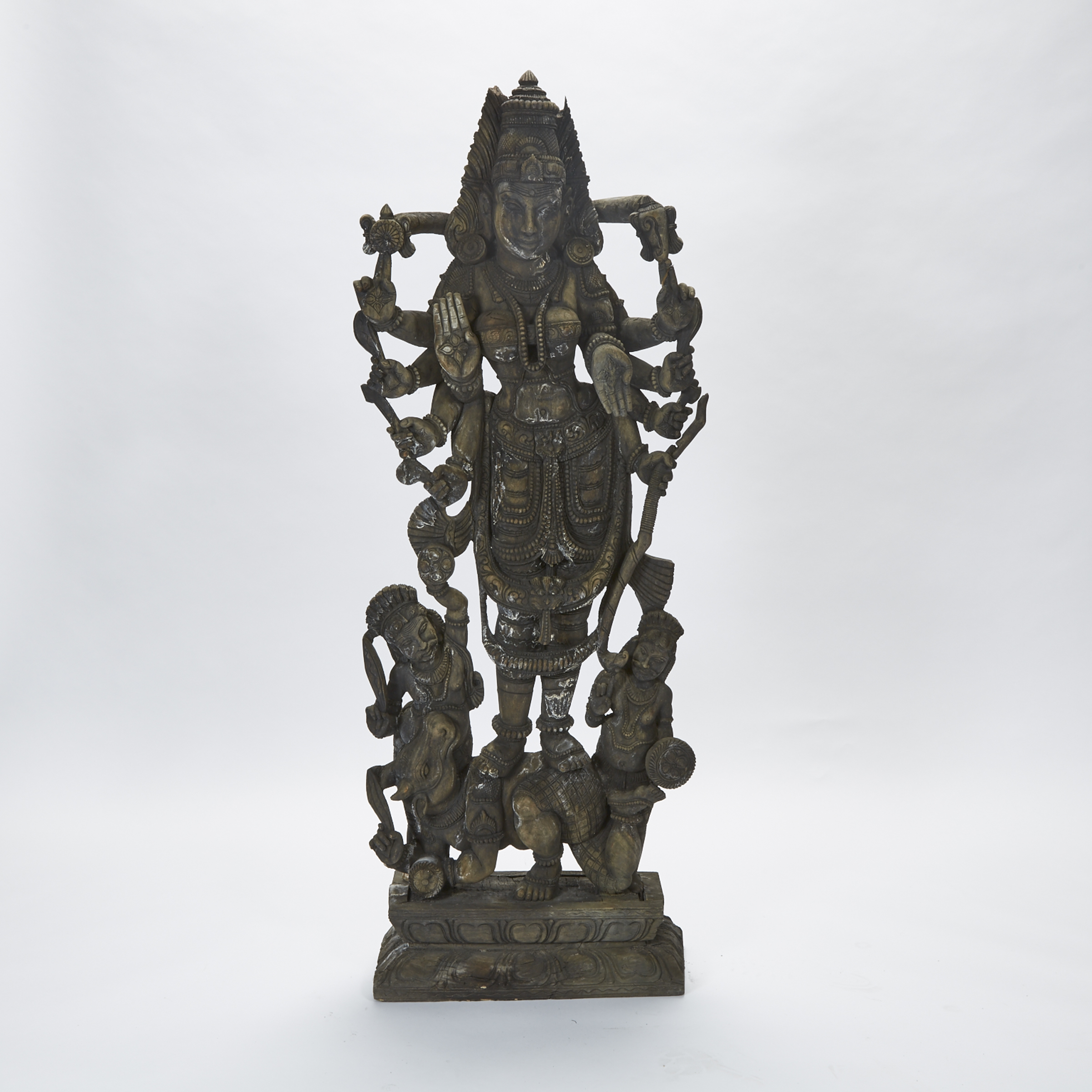 A Large Hardwood Standing Figure of Durga Mahishasuramardini