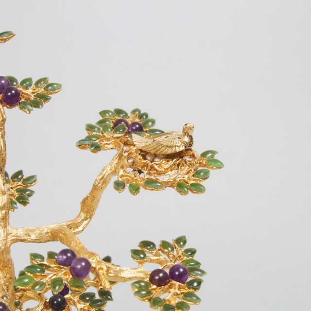 Igor Carl Fabergé Silver-Gilt and Yellow Gold 'Dove in the Amethyst Tree', for the Franklin Mint, 1979
