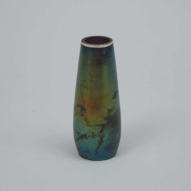 Bohemian Enameled Iridescent Amethyst Glass Vase, c.1900