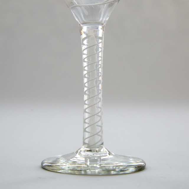 Jacobite Engraved Opaque Twist Stemmed Wine Glass, c.1765