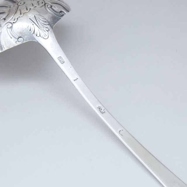 George II Irish Silver Hook-End Soup Ladle, Christopher Haines (mark of), Dublin, 1739