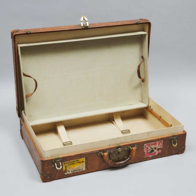 Louis Vuitton Hard Sided Tan Leather Suitcase, c.1930