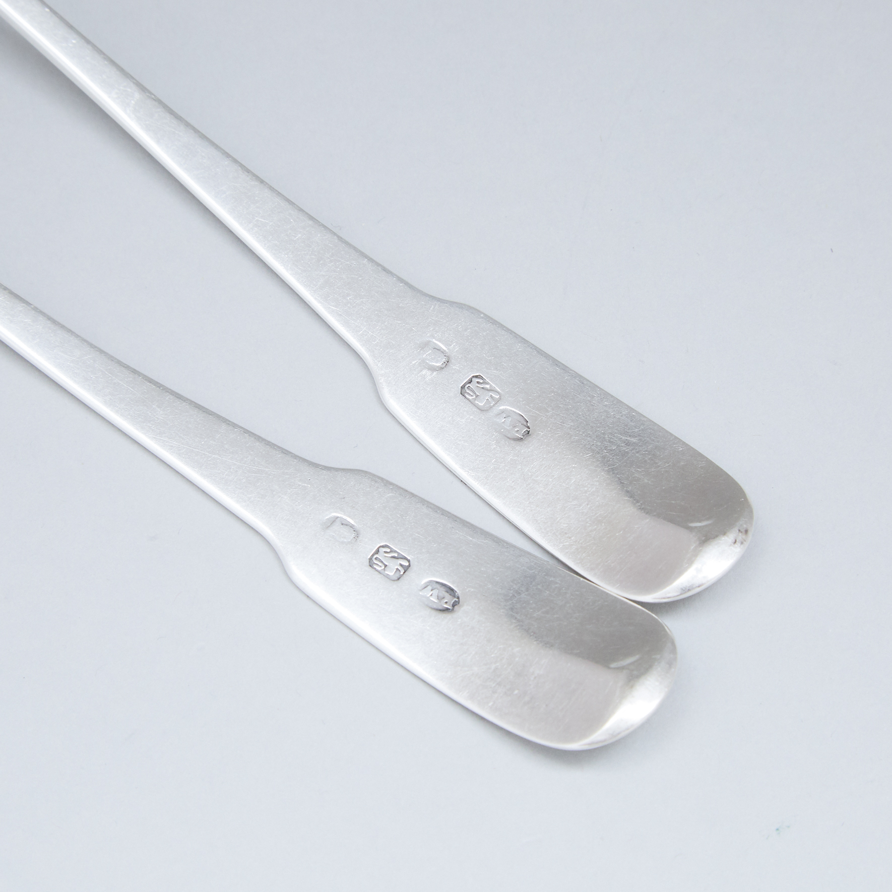Pair of American Silver Fiddle Pattern Table Spoons, Robert Wilson, Philadelphia, Pa., early 19th century