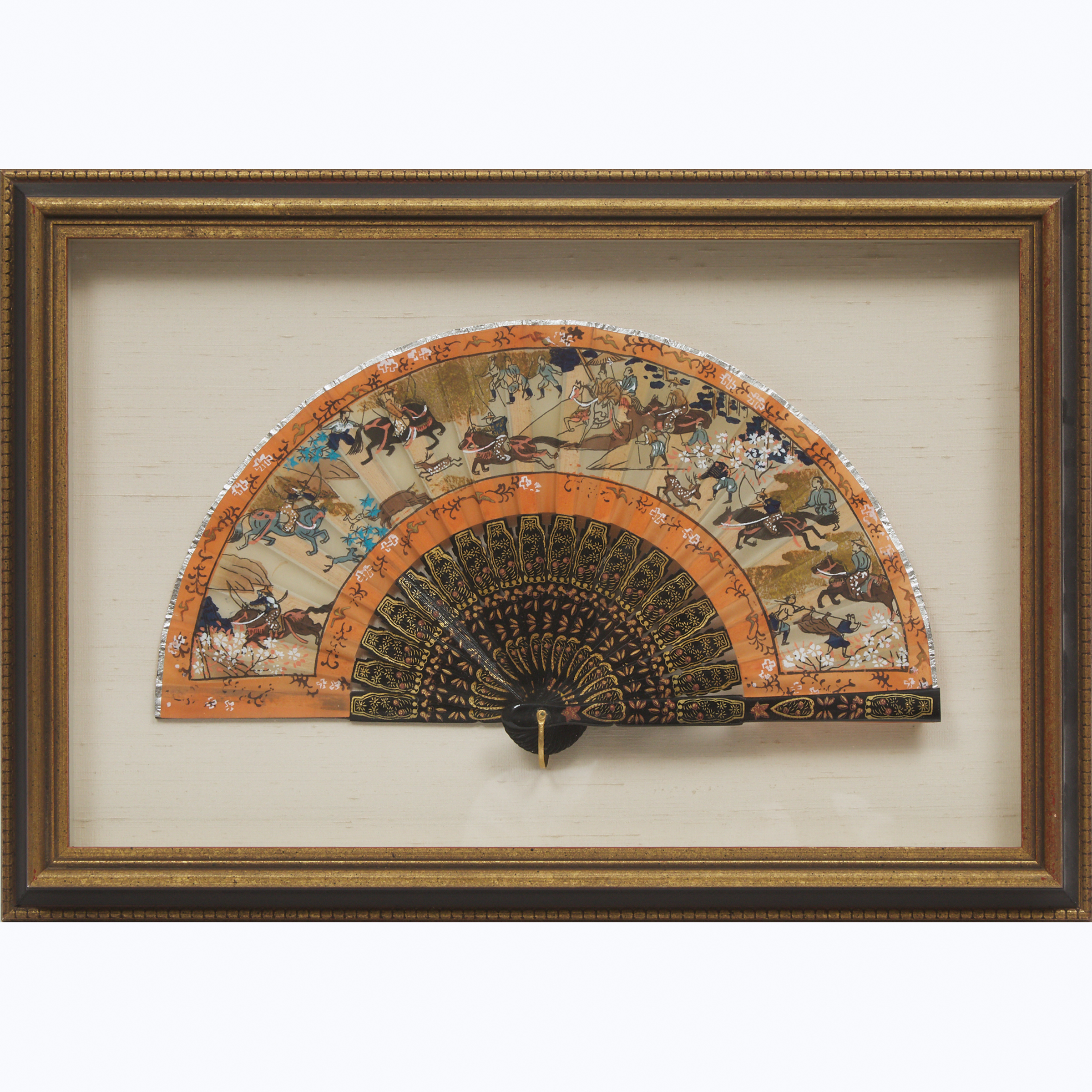 Frame Cased Japanese Woodblock Fan, mid 20th century
