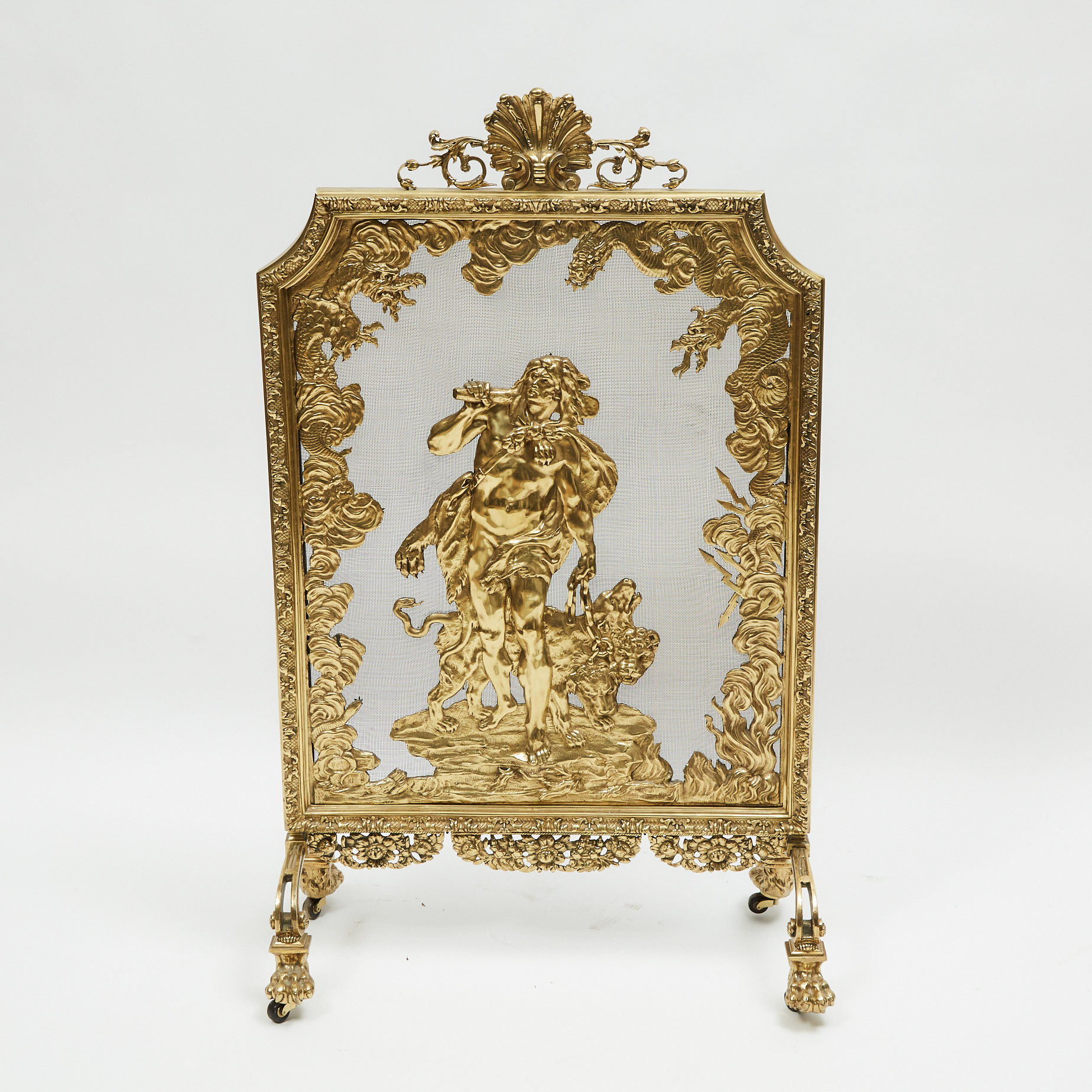 Large French Neo-Grec Brass Firescreen, c.1870