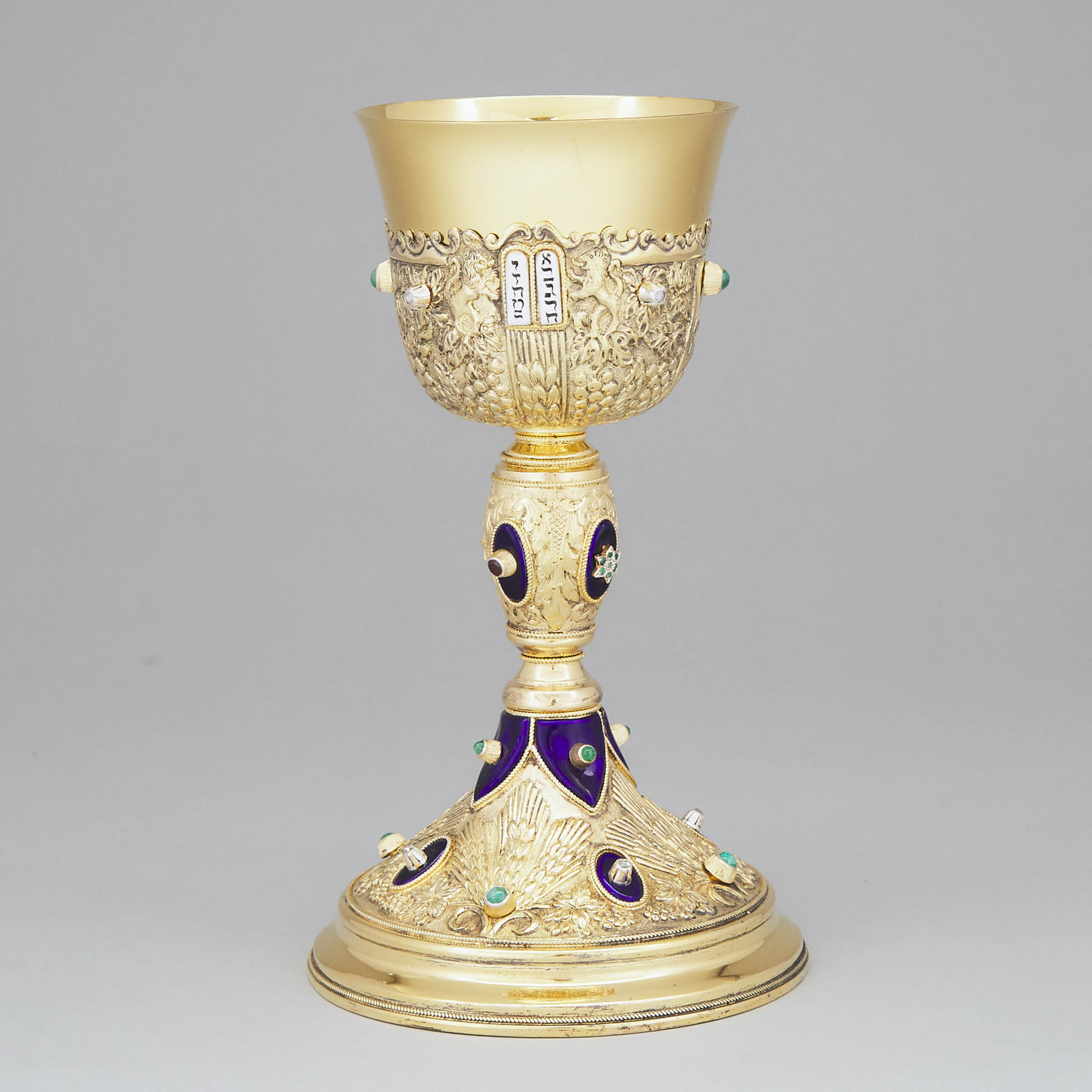 Continental Enameled Silver-Gilt Large Goblet, 20th century 