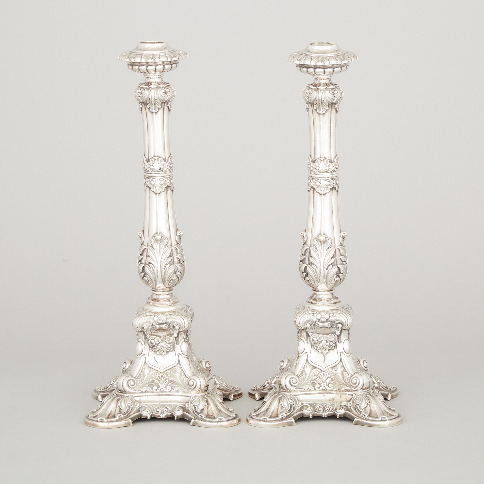 Pair of German Silver Table Candlesticks, Sackermann, Hessenberg & Co., Frankfurt, mid-19th century