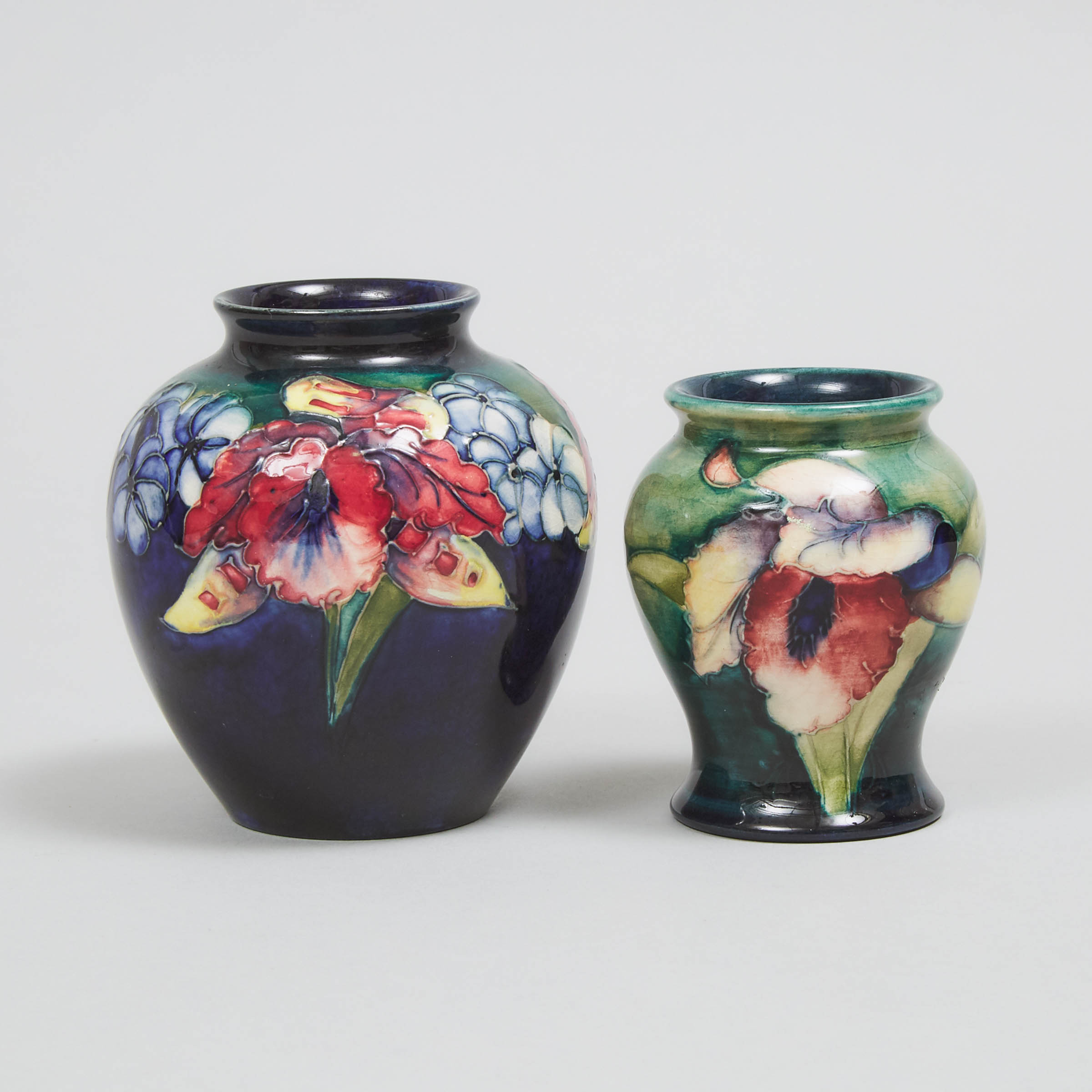 Two Moorcroft Orchids Small Vases, mid-20th century