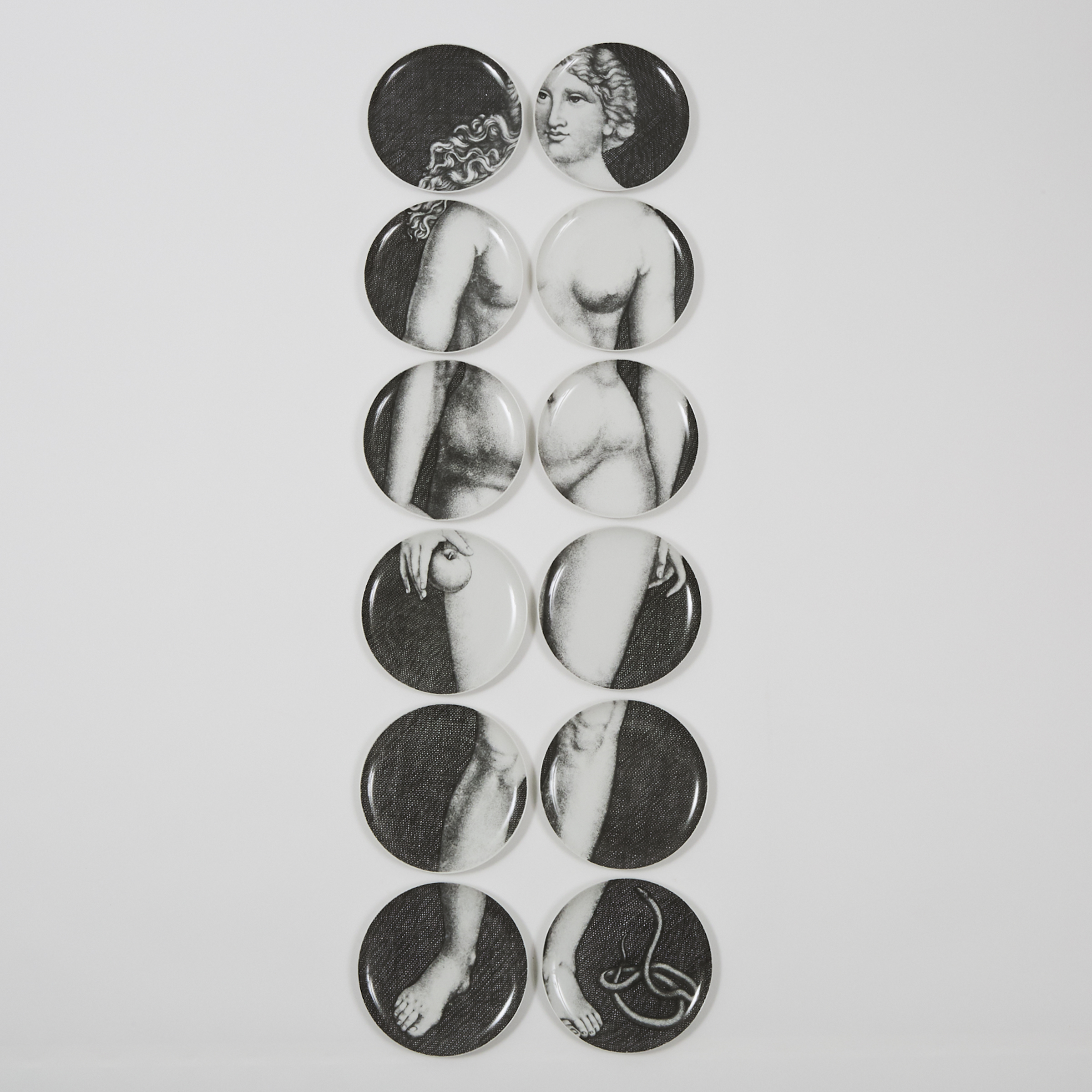 Set of Twelve Piero Fornasetti 'Eve' Plates, 20th century