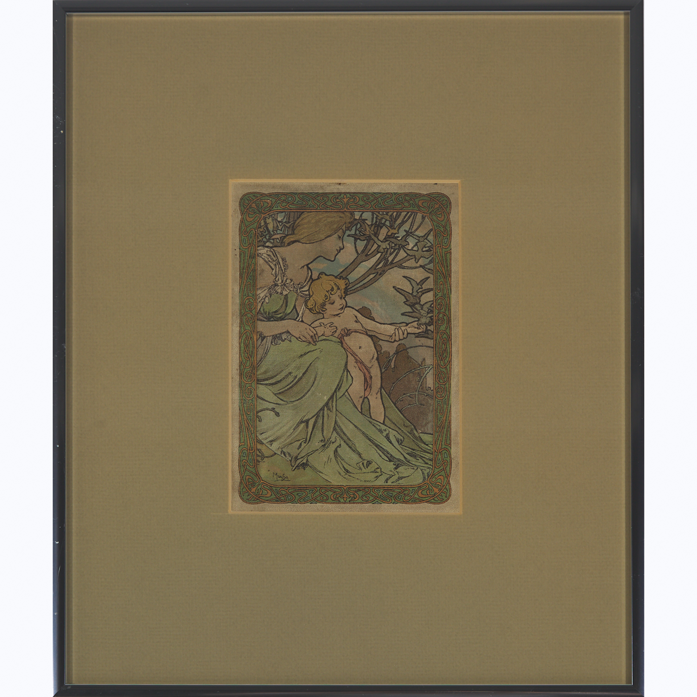 Pair of French Art Nouveau Embossed Prints on Glazed Linen, after Alphonse Mucha (1860-1939), early 20th century