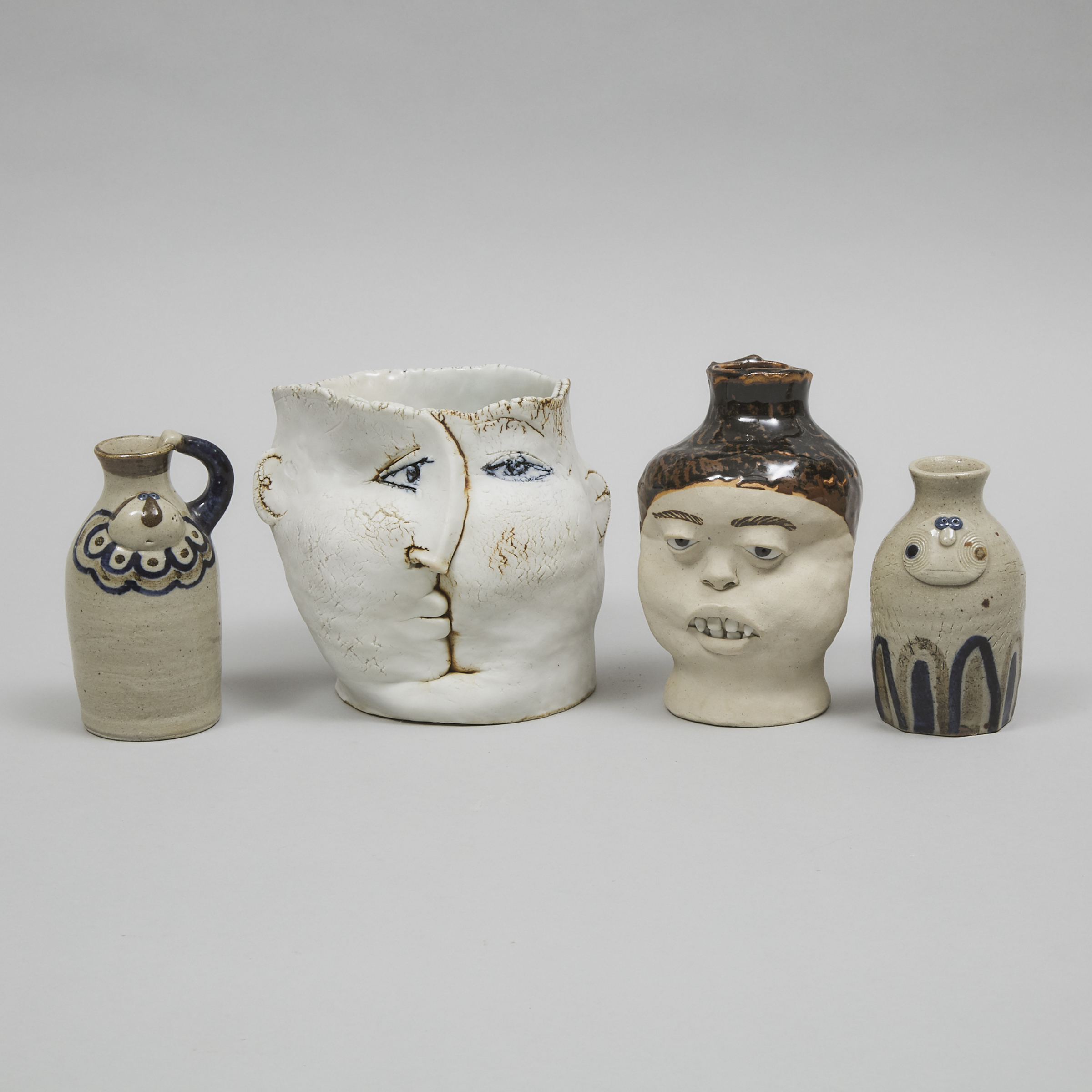 Wato Abe (Japanese, b.1937), Four Figural Vessels, late 20th/early 21st century