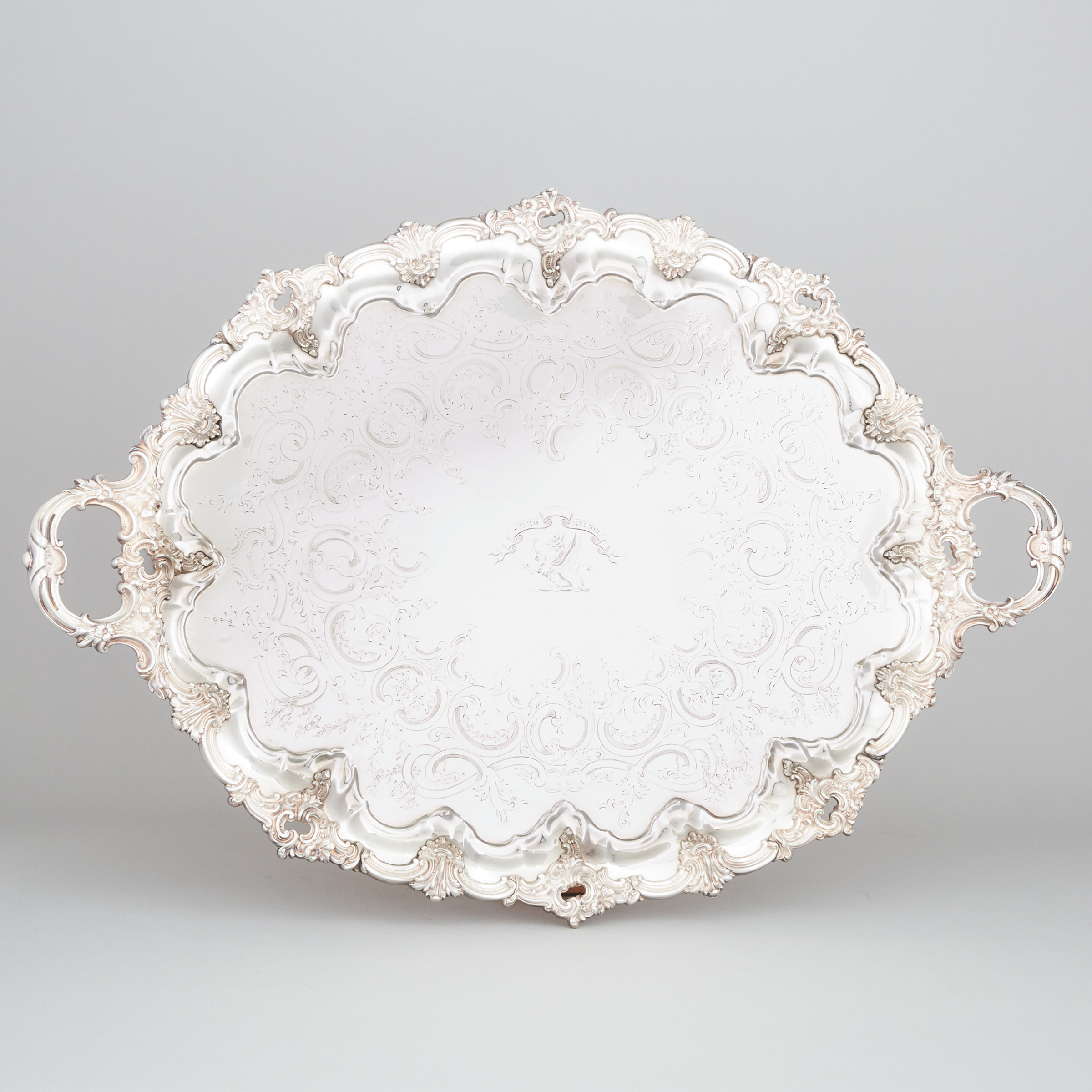 Victorian Silver Plated Two-Handled Oval Serving Tray, Henry Wilkinson & Co., mid-19th century