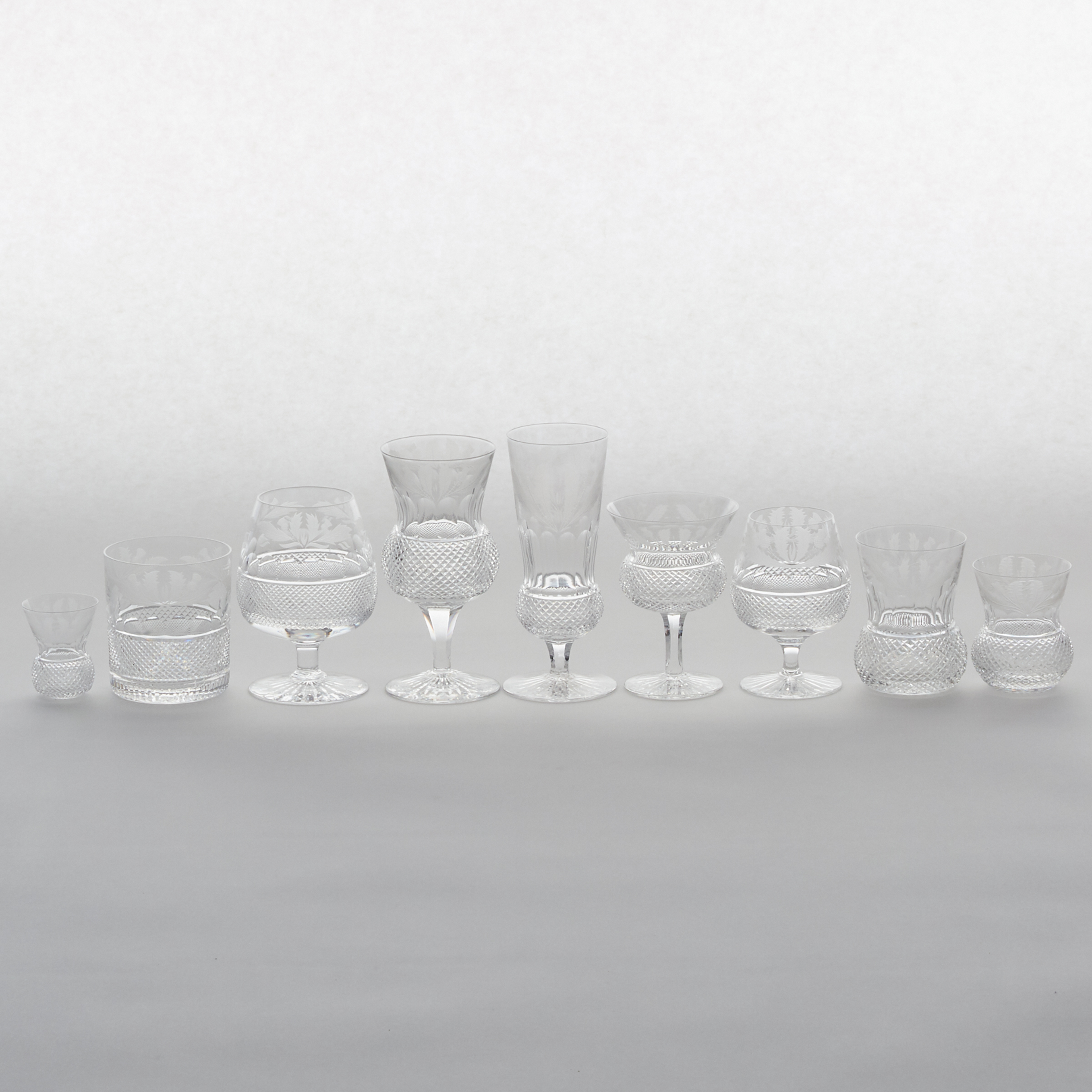 Edinburgh Crystal 'Thistle' Pattern Cut Glass Stemware, 20th century