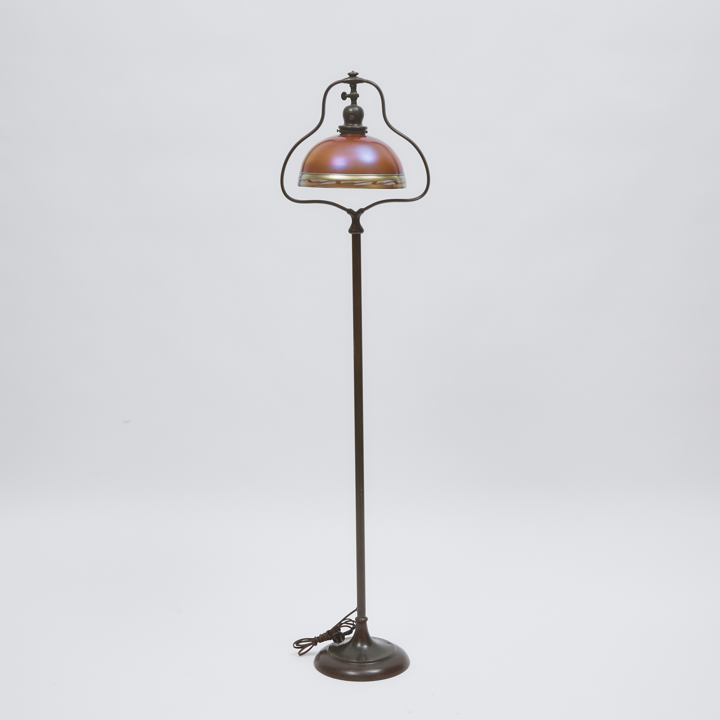 Handel Bronze Floor Lamp with a Steuben Glass Shade, early 20th century
