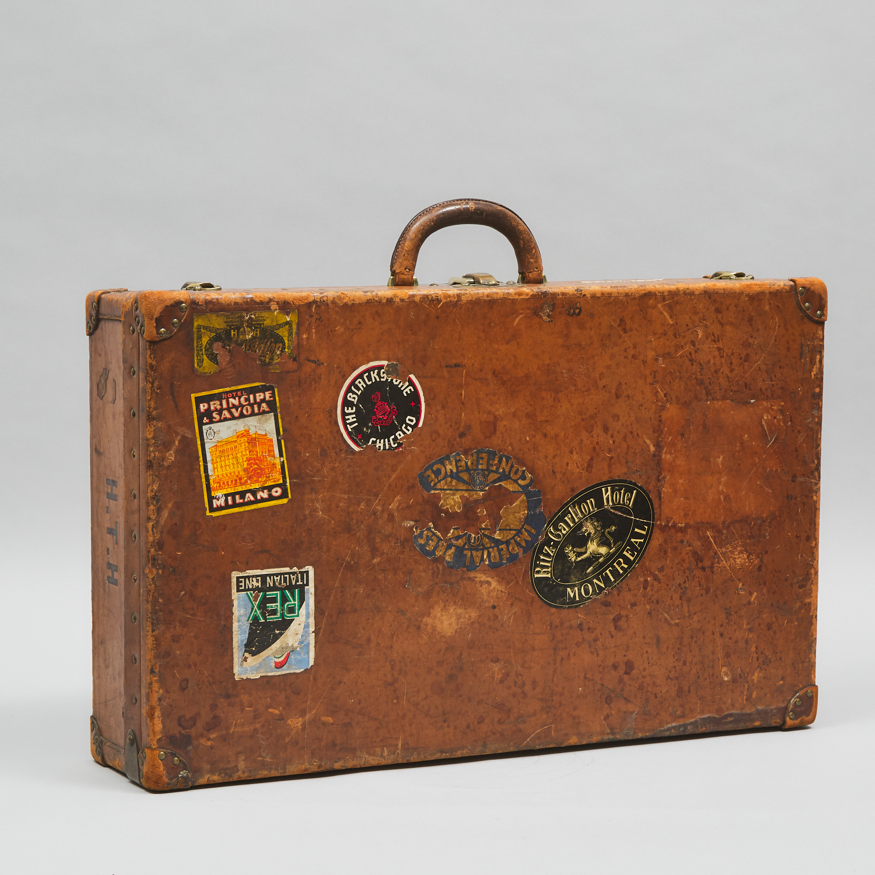 Louis Vuitton Hard Sided Tan Leather Suitcase, c.1930