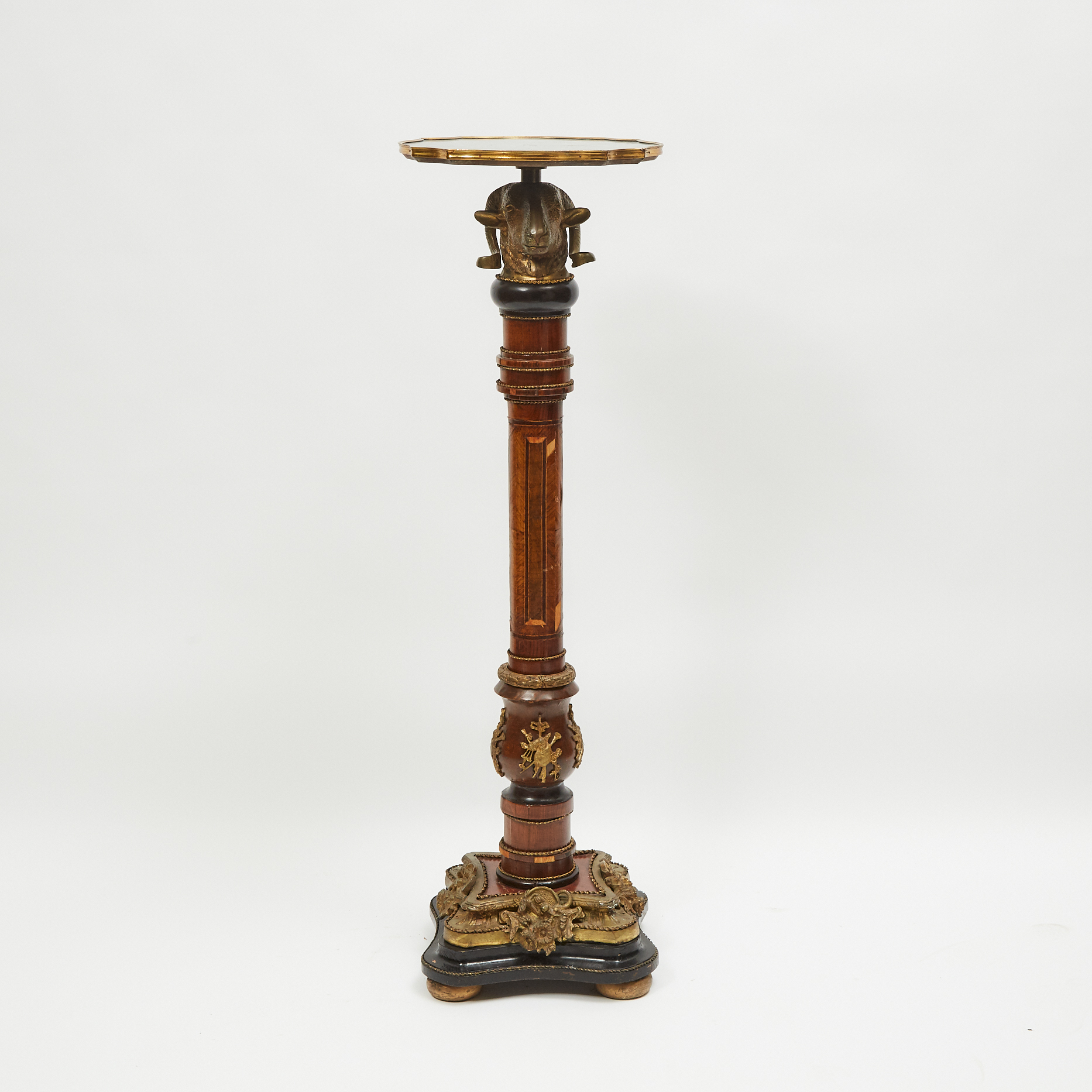Large Napoleon III Ormolu Mounted Kingwood and Burl Walnut Inlaid Rosewood Column Form Pedestal, c.1860