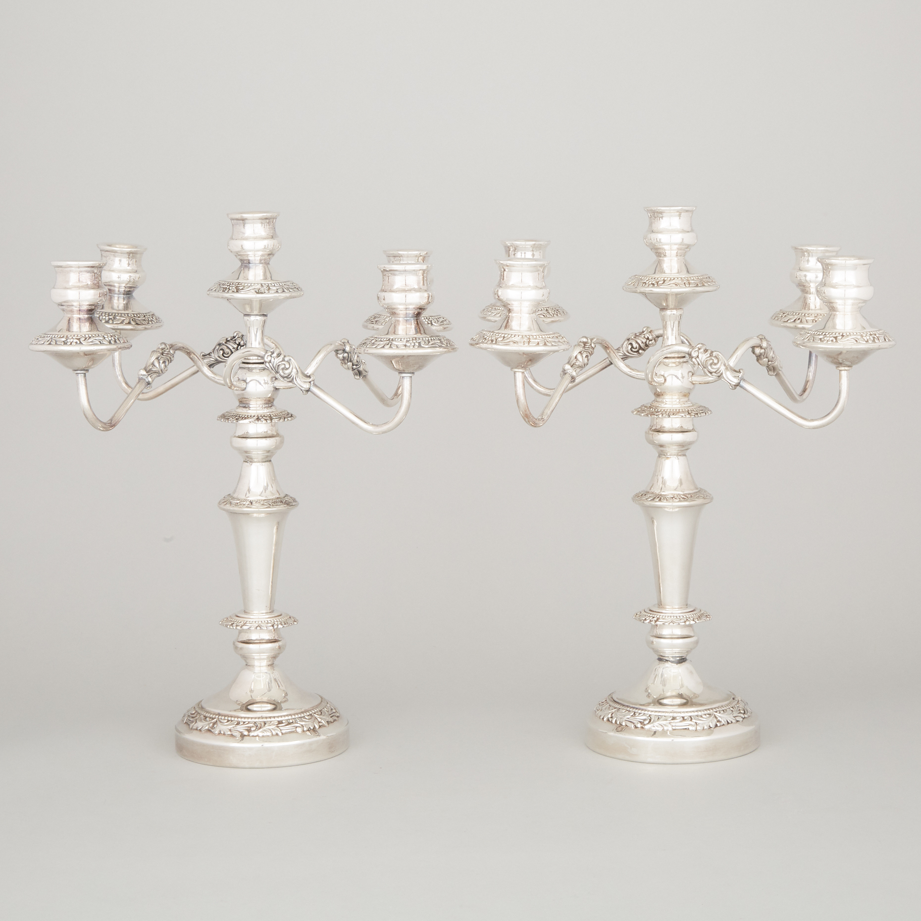 Pair of American Silver Plated Five-Light Candelabra, Barbour Silver Co.,  late 19th/early 20th century