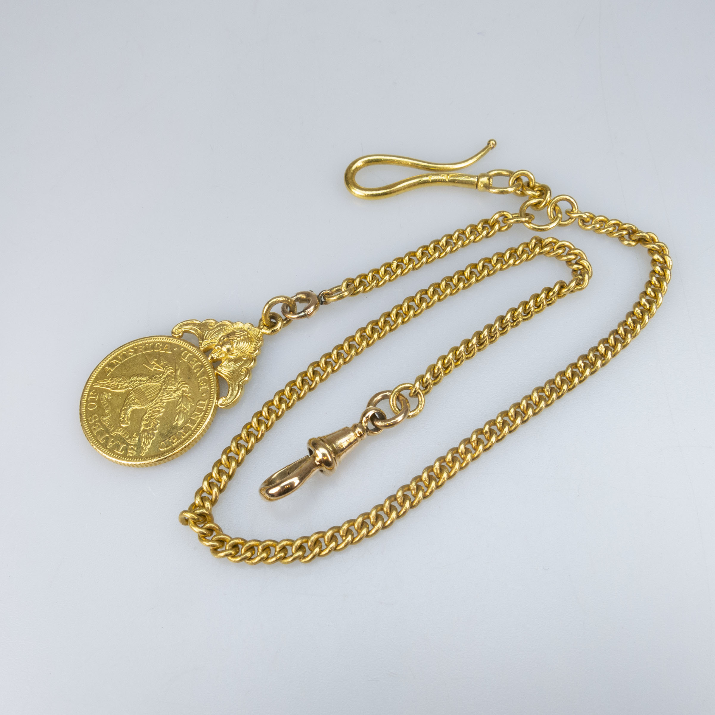 22k Yellow Gold Curb Link Watch Chain