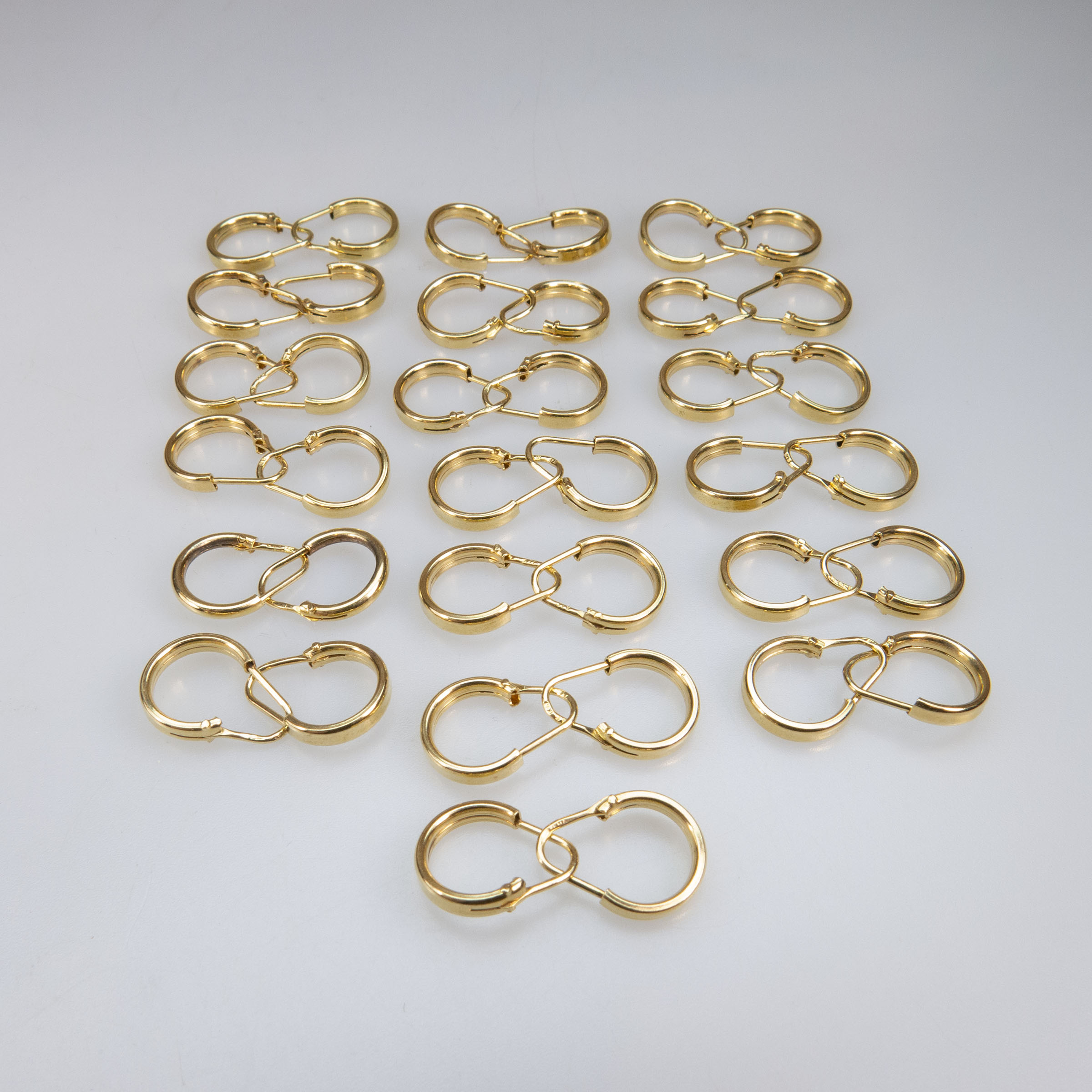 19 Pairs Of 18k Yellow Gold Hoop Earrings
