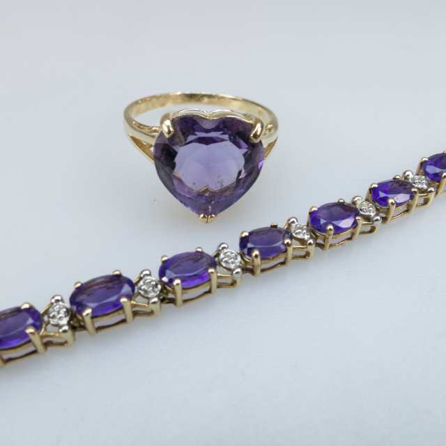 4 Pieces Of 14k Yellow Gold & Amethyst Jewellery
