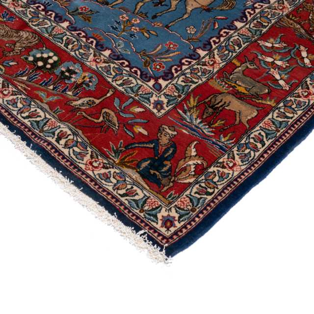 Qum Wool and Silk Hunting Carpet, Persian, c.1960