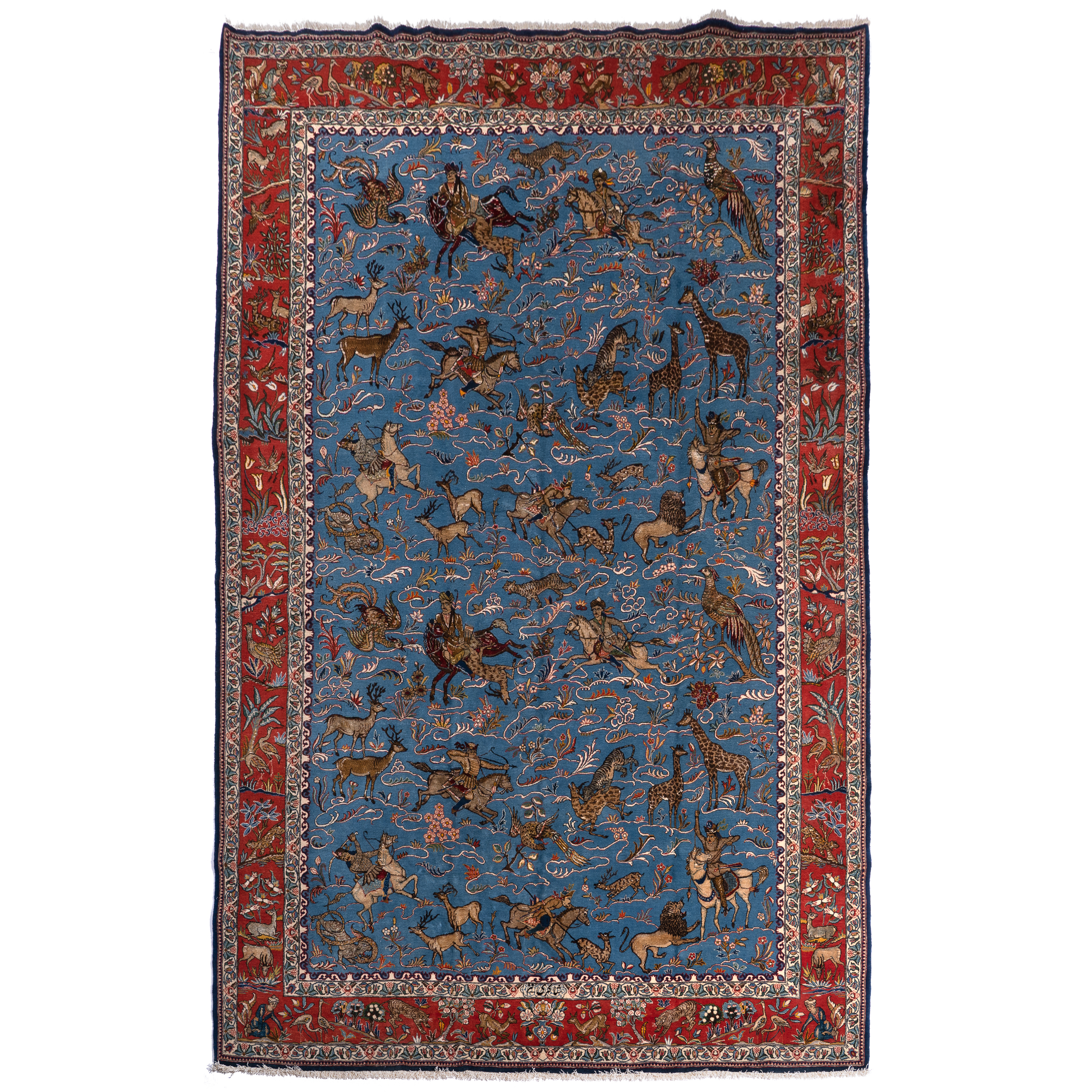 Qum Wool and Silk Hunting Carpet, Persian, c.1960