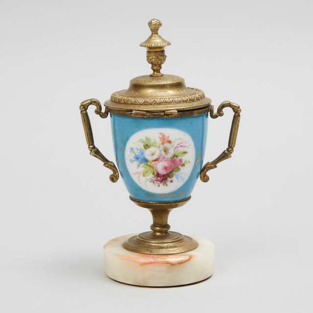 French Ormolu Mounted Sevres Style Porcelain Urn Form Inkwell, early 20th century