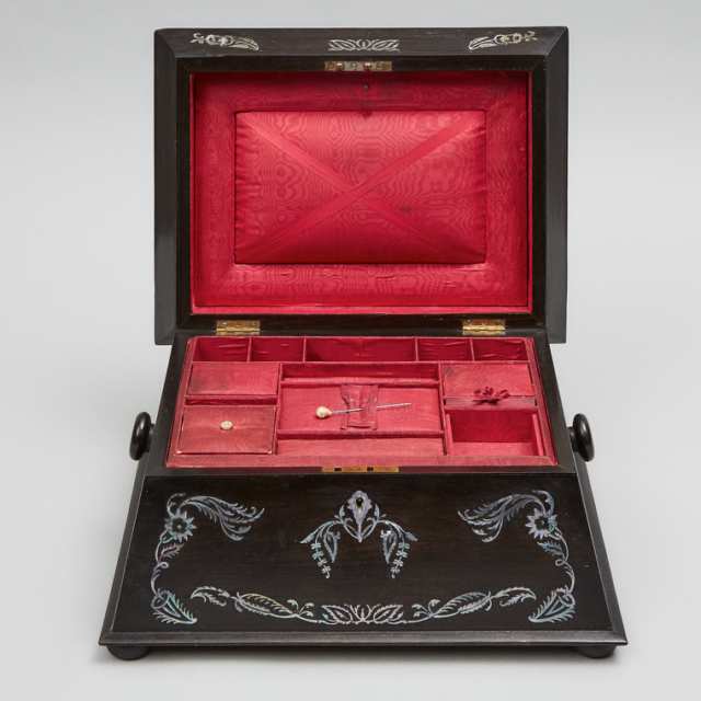 Victorian Abalone Inlaid Rosewood Sewing Casket, c.1860