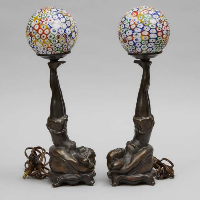 Pair of American Art Deco Style Figural Table Lamps, 20th century