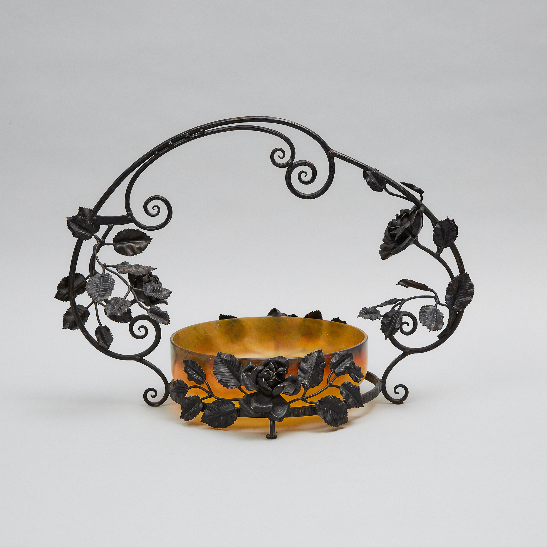 French Wrought Iron and Cased Glass Table Centrepiece, early-mid 20th century