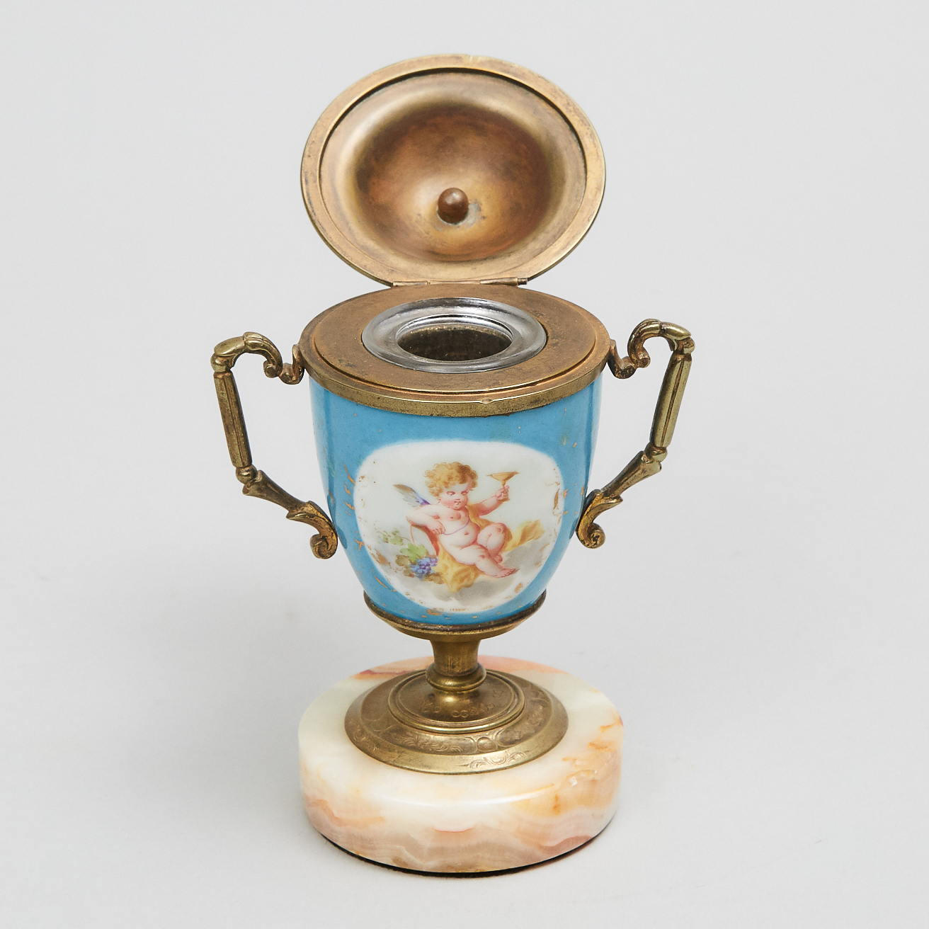 French Ormolu Mounted Sevres Style Porcelain Urn Form Inkwell, early 20th century