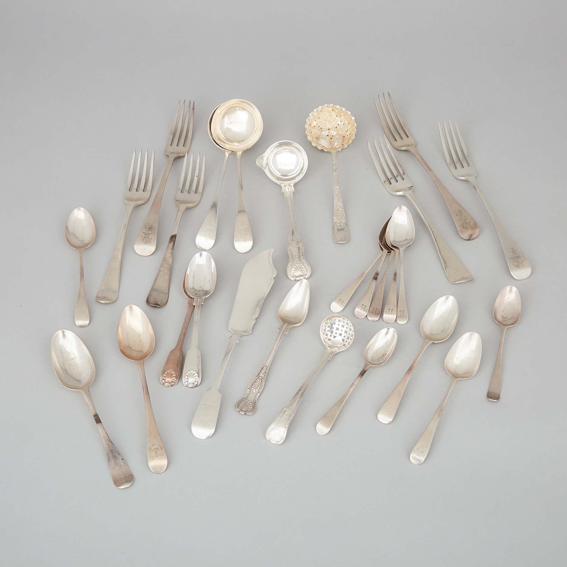 Group of Georgian and Victorian Silver Flatware, 18th/19th century