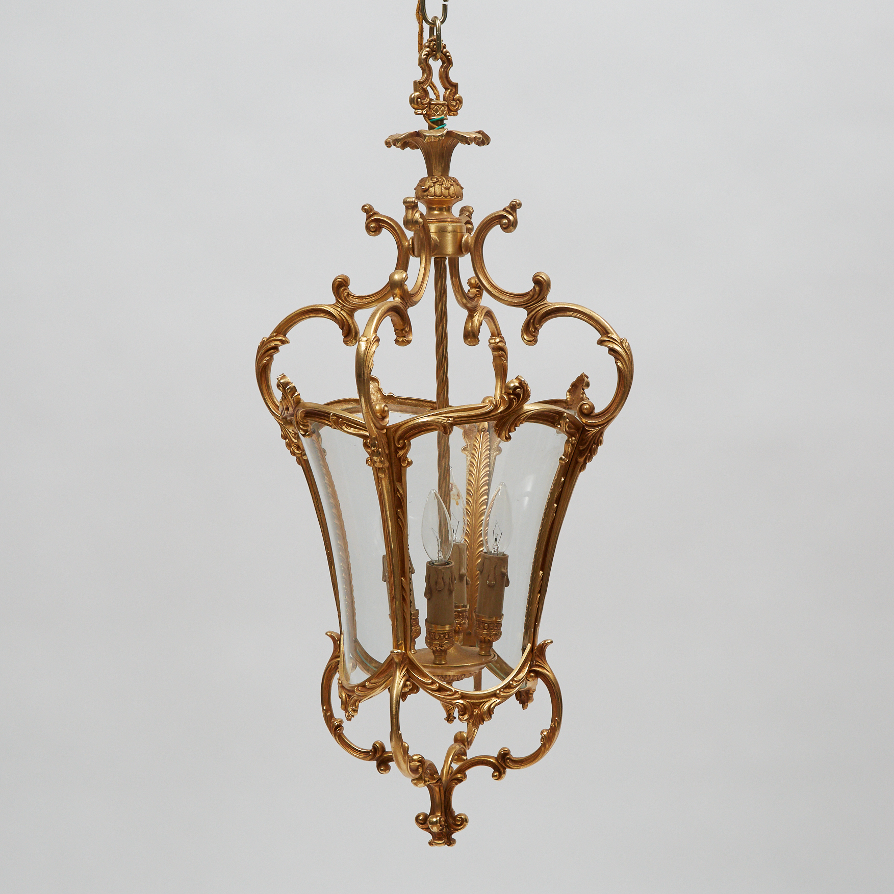 Louis XV Style Gilt Metal Hanging Lantern Light Fixture, 20th century