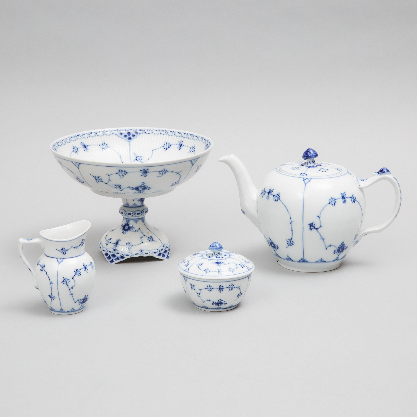 Royal Copenhagen 'Blue Fluted' Comport and Three-Piece Tea Service, 20th century