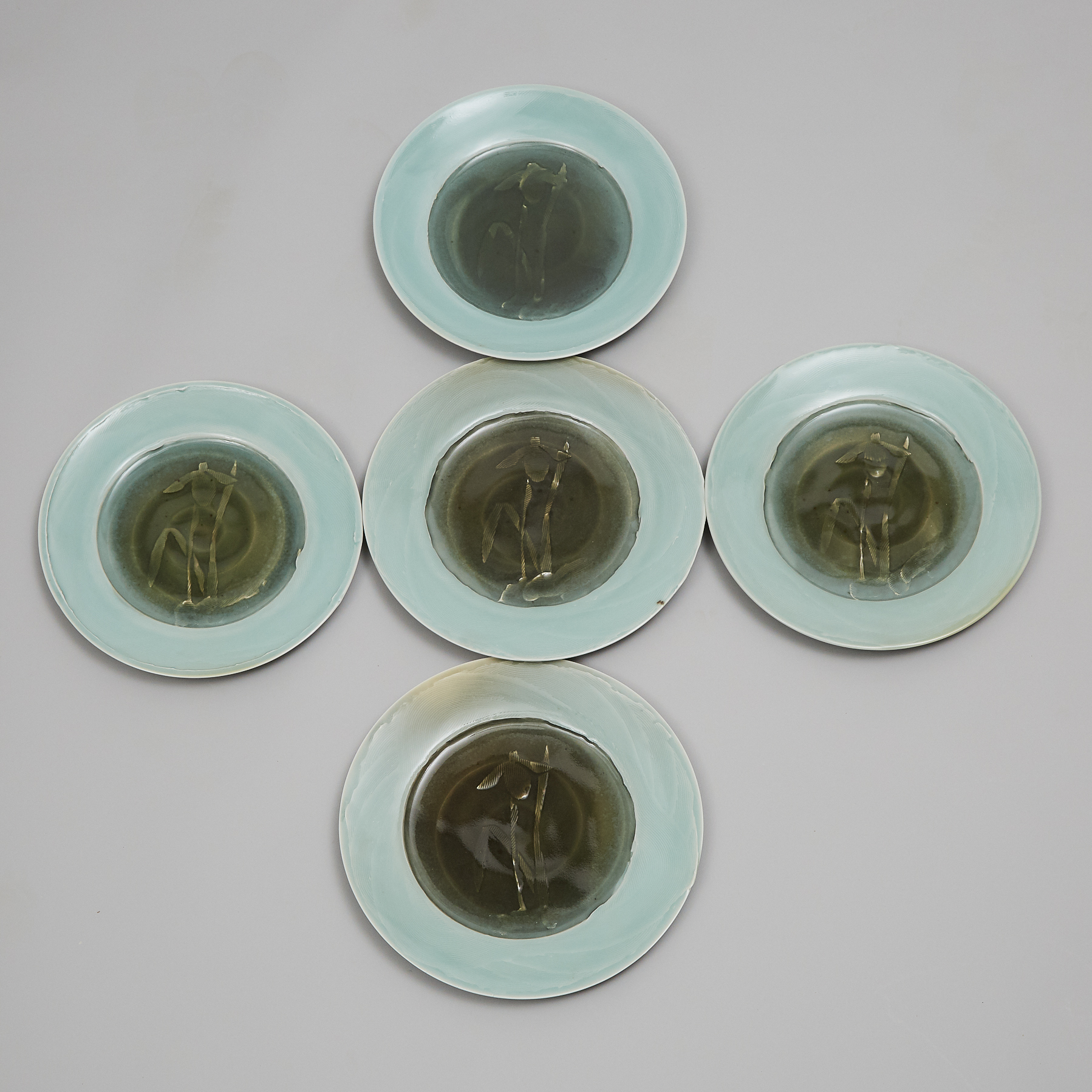 Harlan House (Canadian, b.1943), Five Celadon Glazed Chargers, 2002