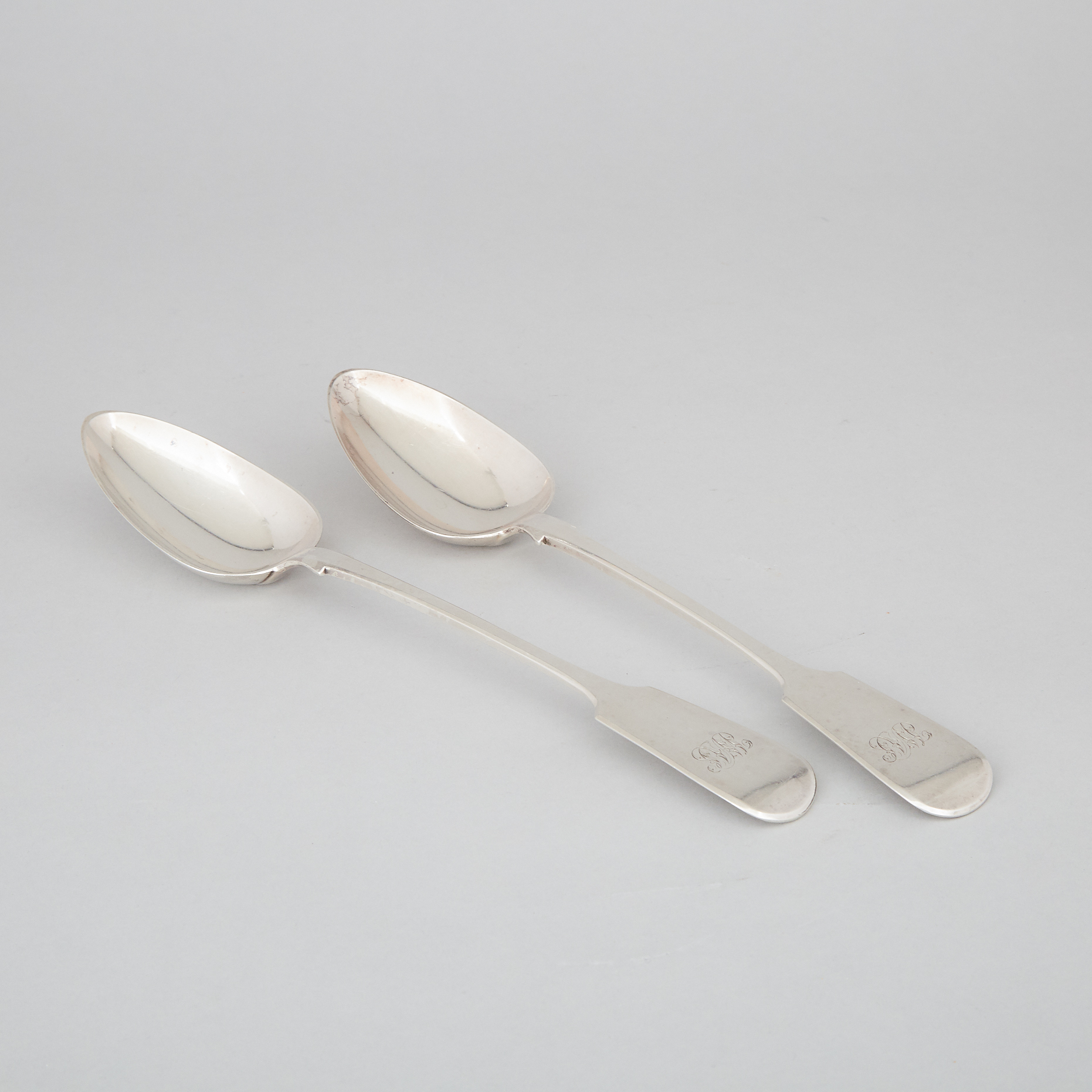 Pair of William IV Silver Fiddle Pattern Serving Spoons, John, Henry & Charles Lias, London, 1835